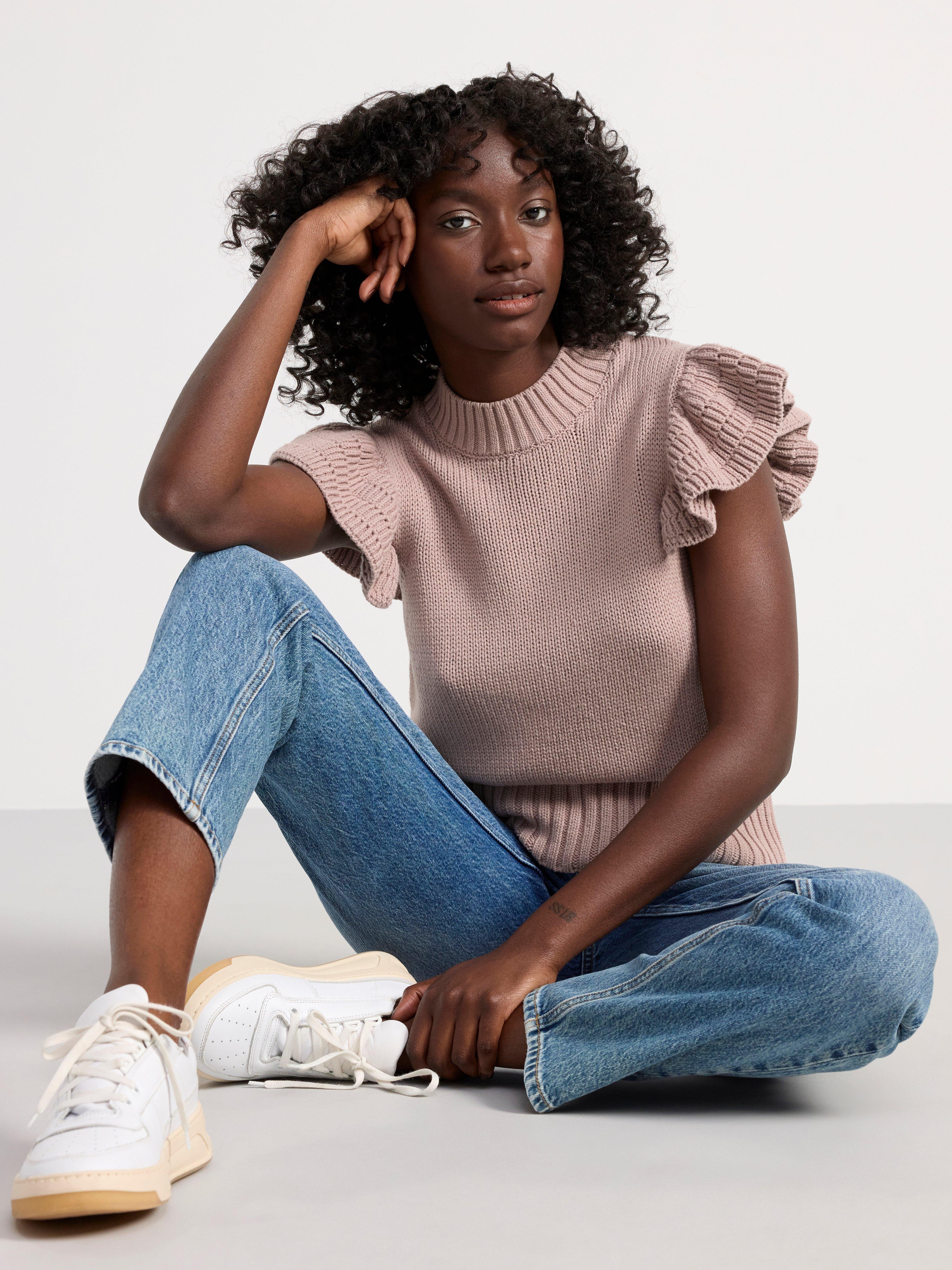 Knitted jumper with flounce sleeves Light Dusty Lilac
