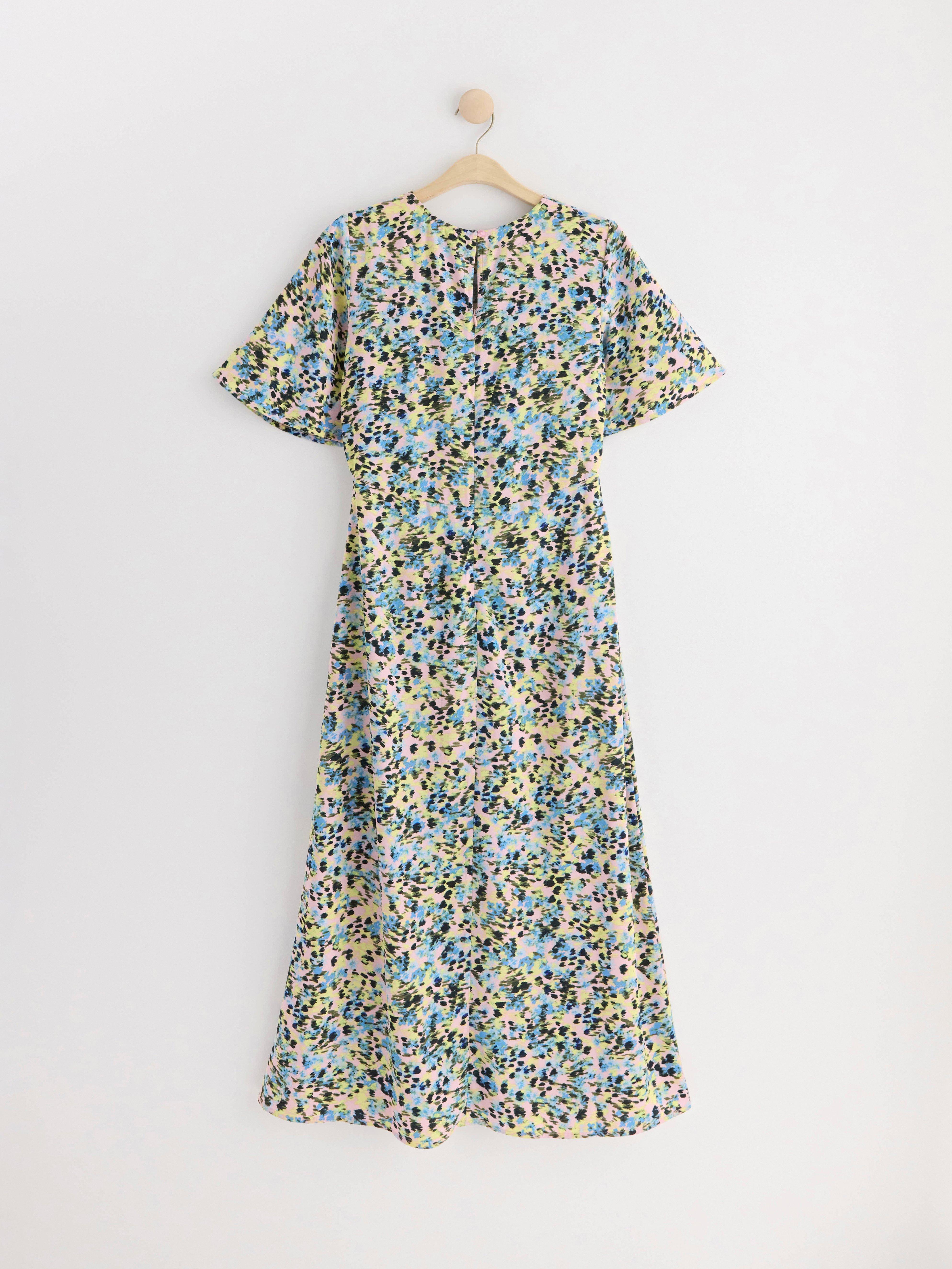 Short sleeve maxi dress with pattern pink