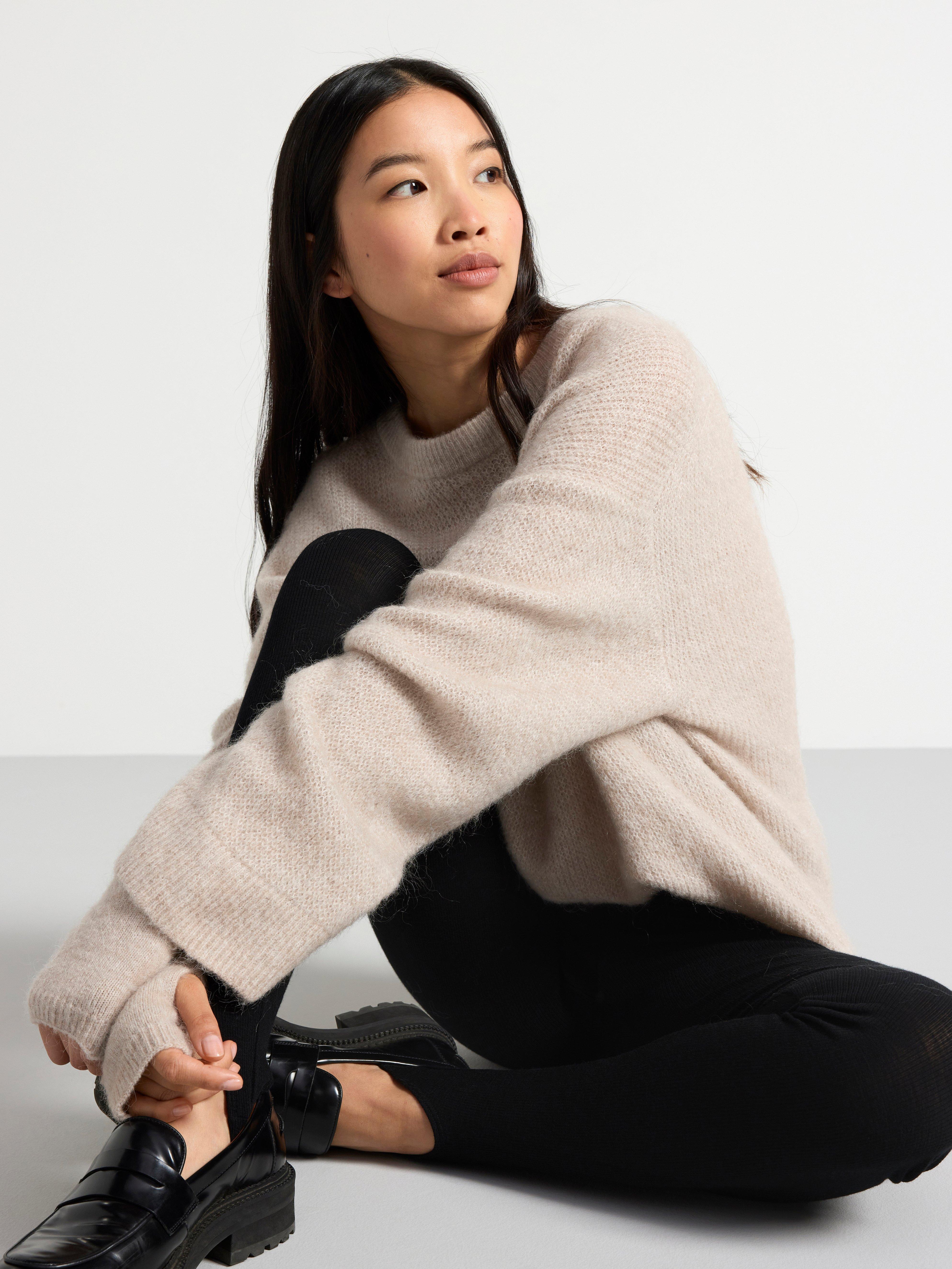 Ribbed merino wool leggings with stirrups Black