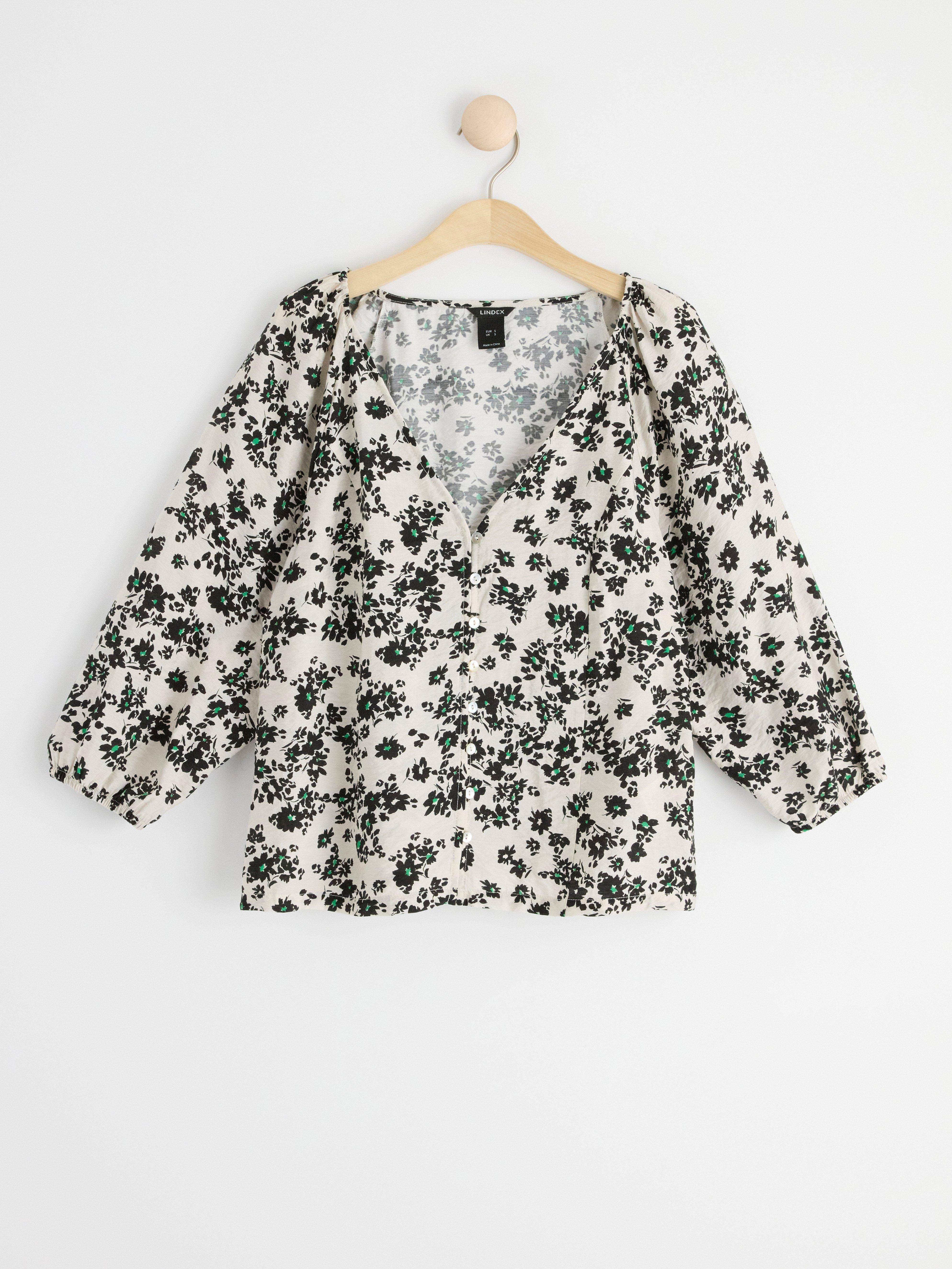 Patterned wide sleeve blouse Light Beige