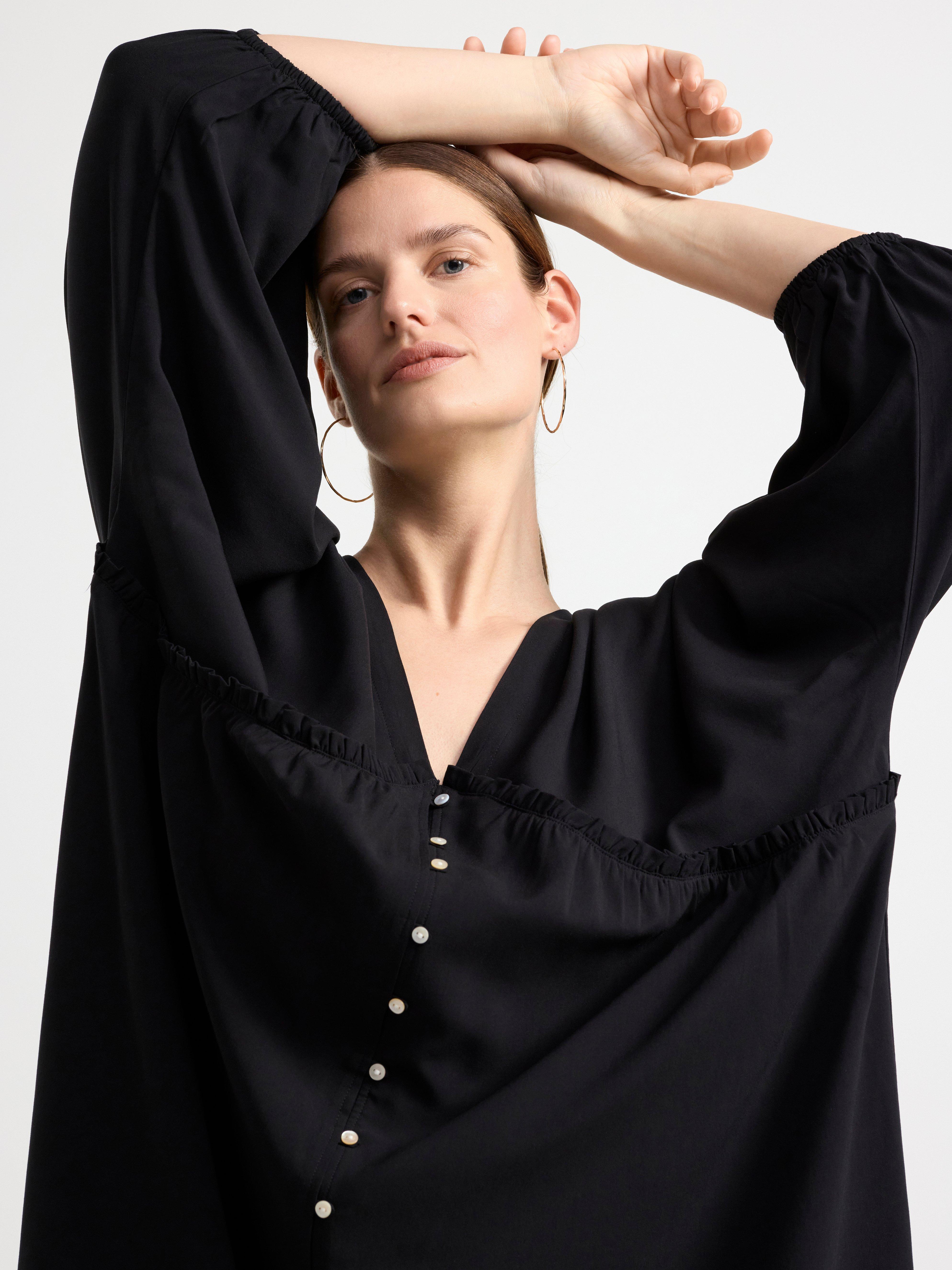 Buttoned short sleeve mini dress Black