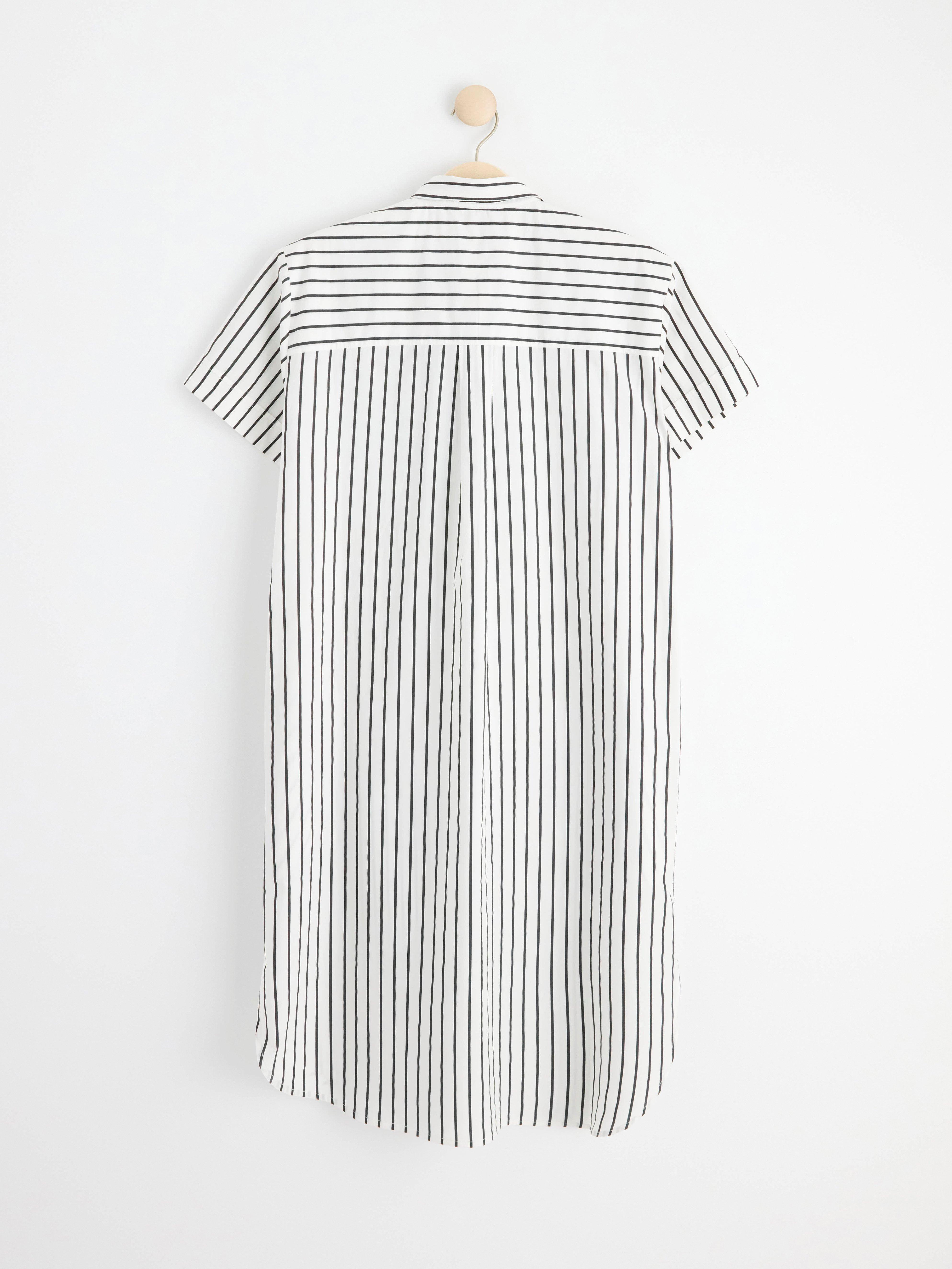 Short sleeve shirt dress with stripes Black