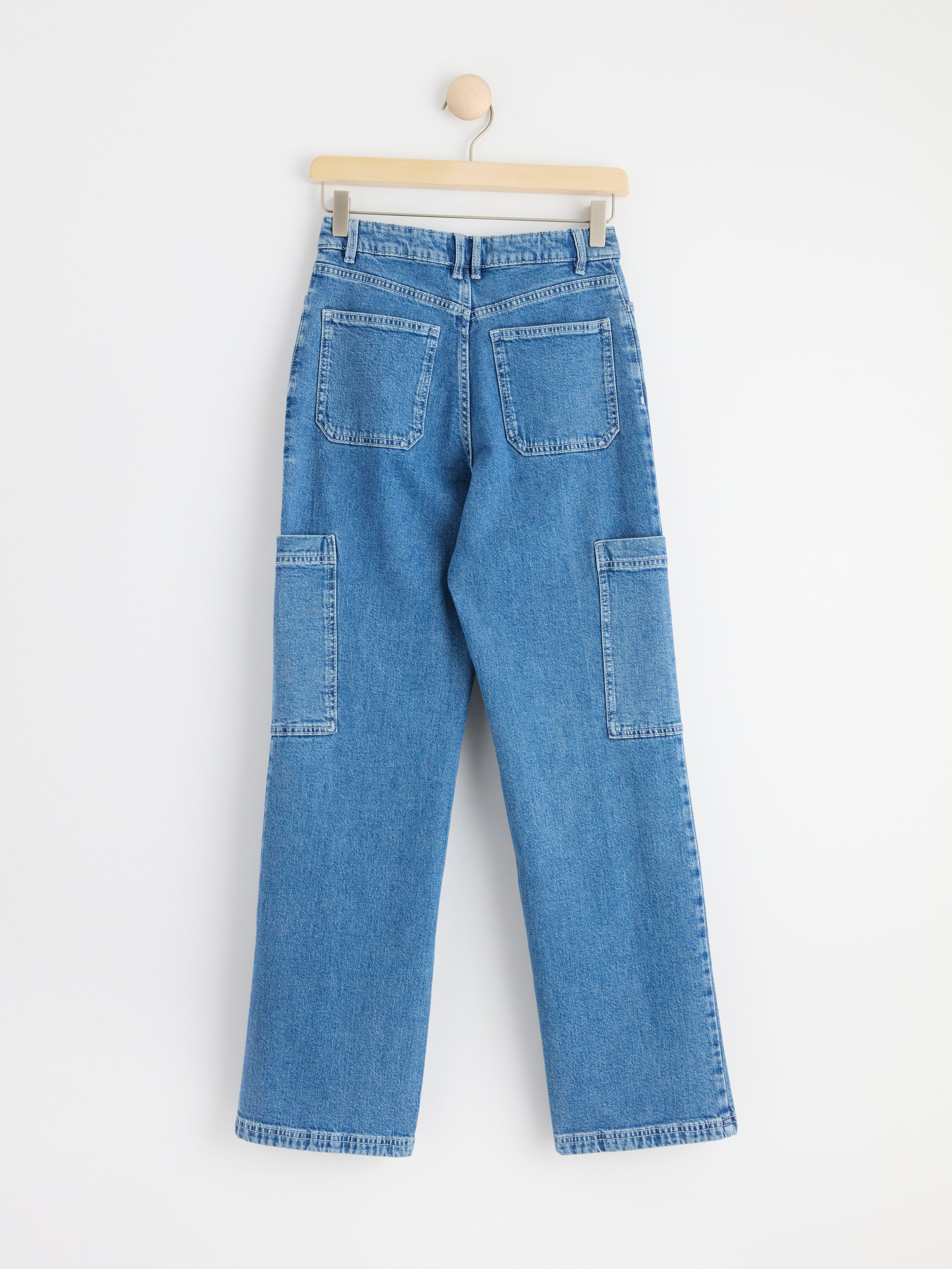 VANJA Wide high waist jeans with cargo pocket Denim blue