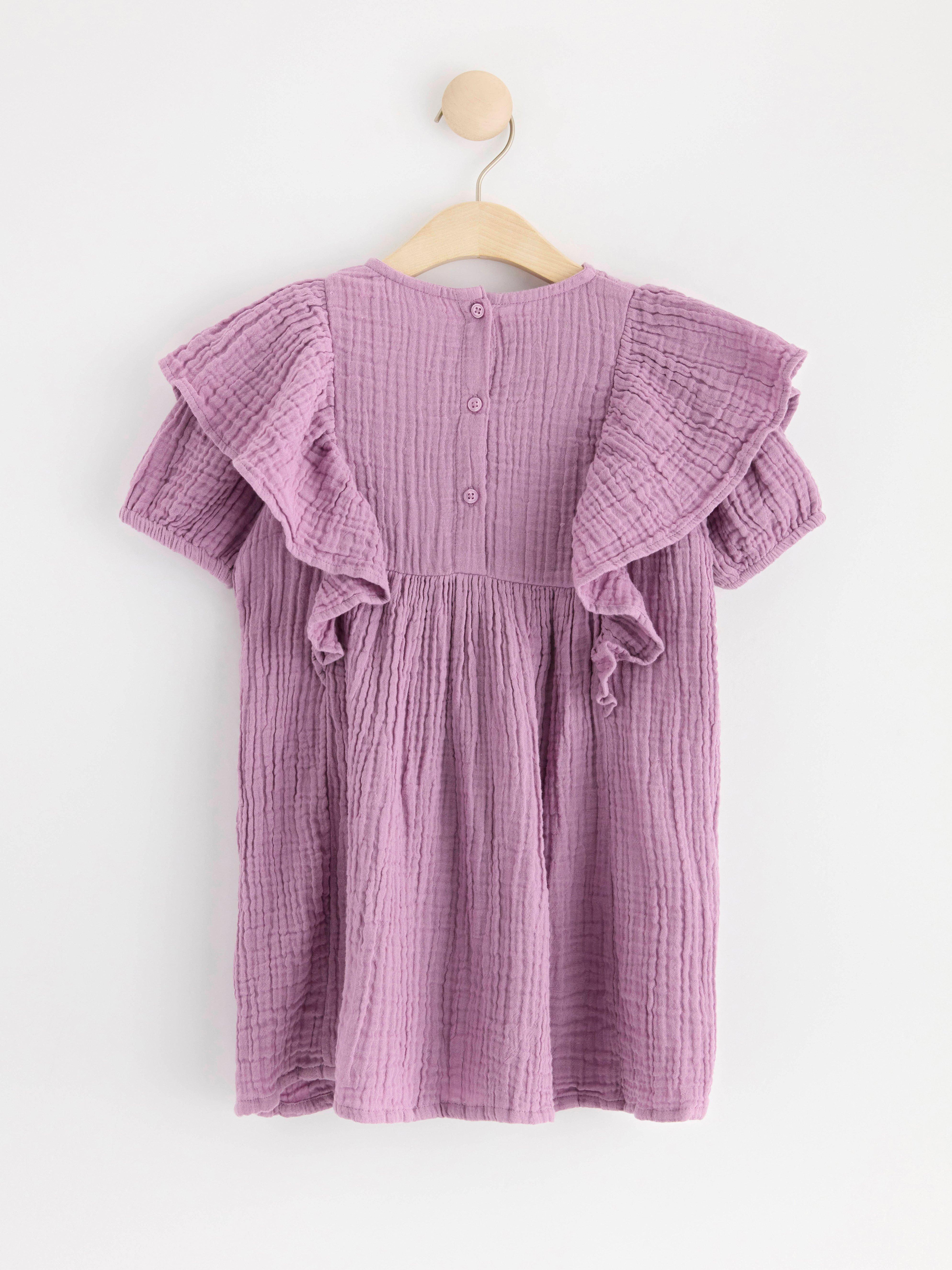 Short sleeve crinkled cotton dress Light Dusty Lilac