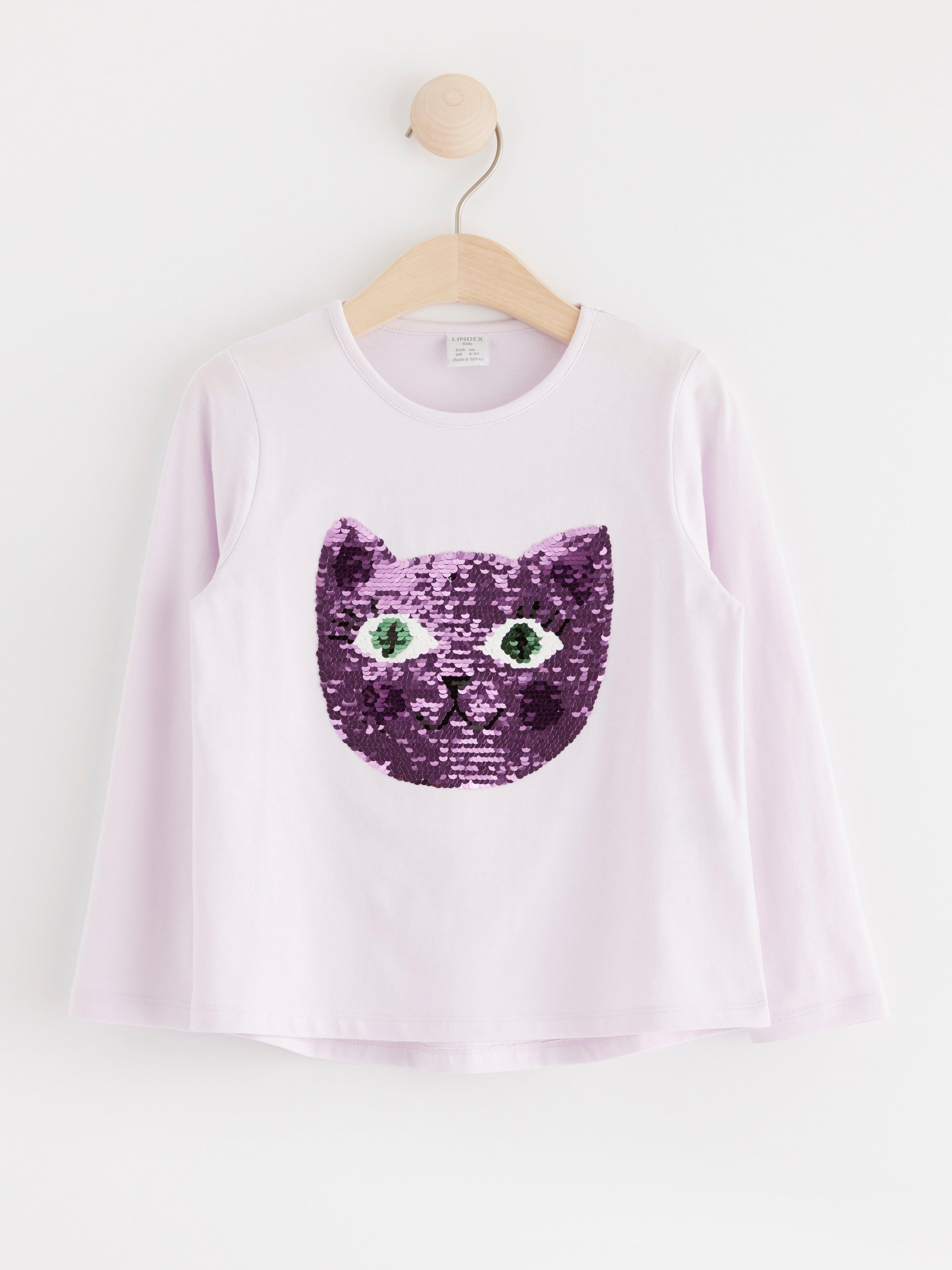 Long sleeve top with reversible sequins Light Lilac