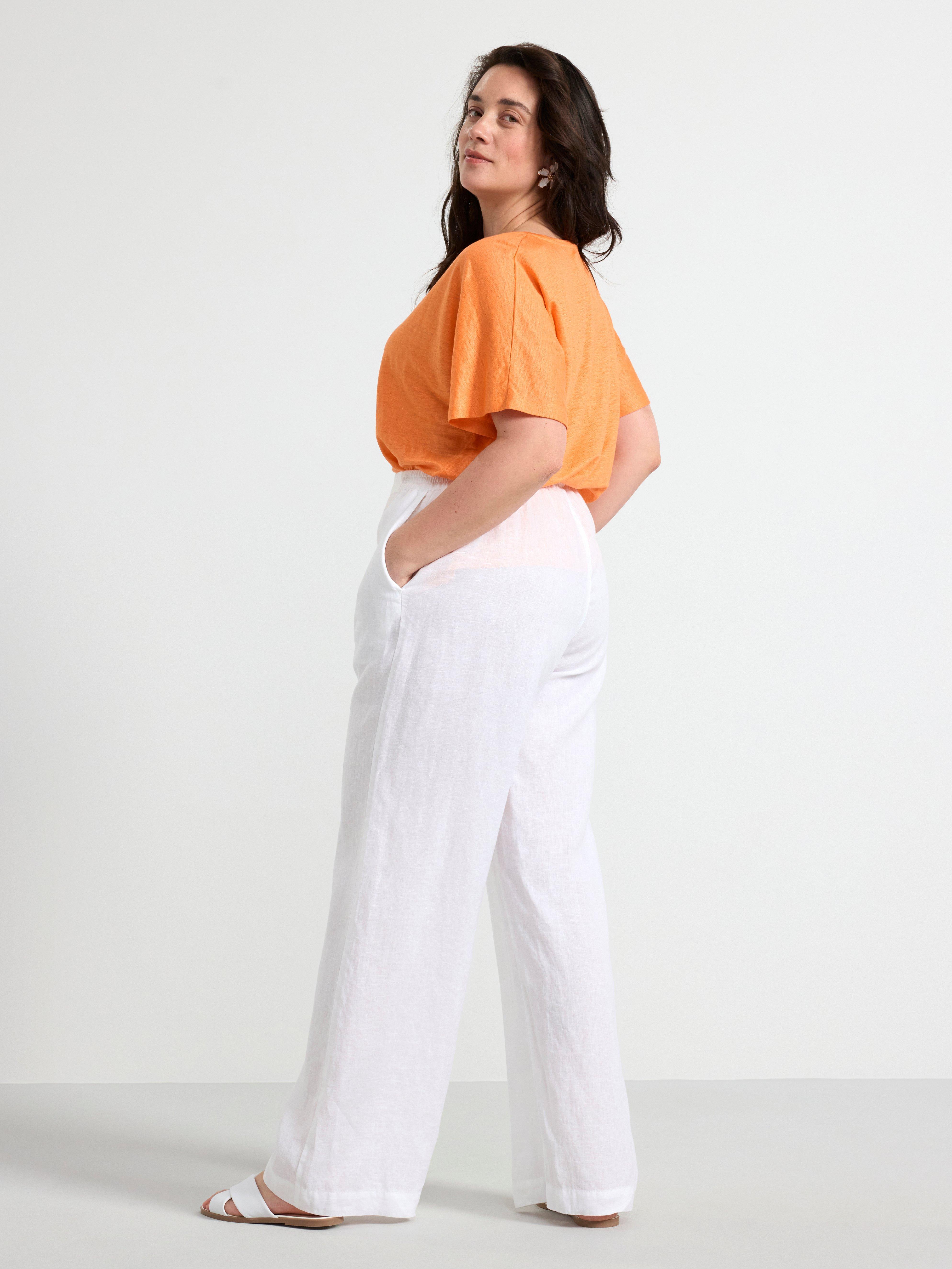 Short sleeve v-neck linen top Light Orange