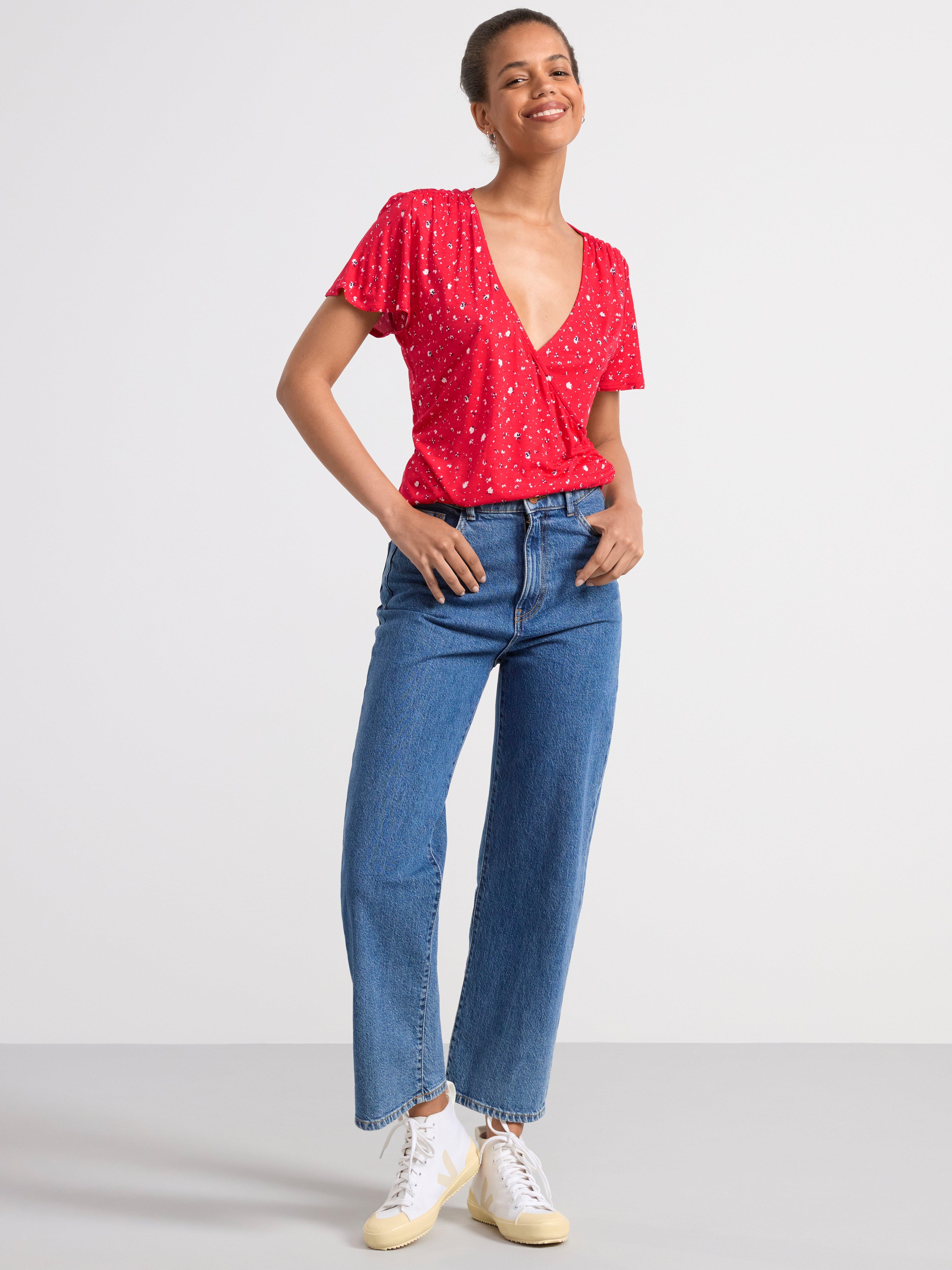 Short sleeve wrap top Red