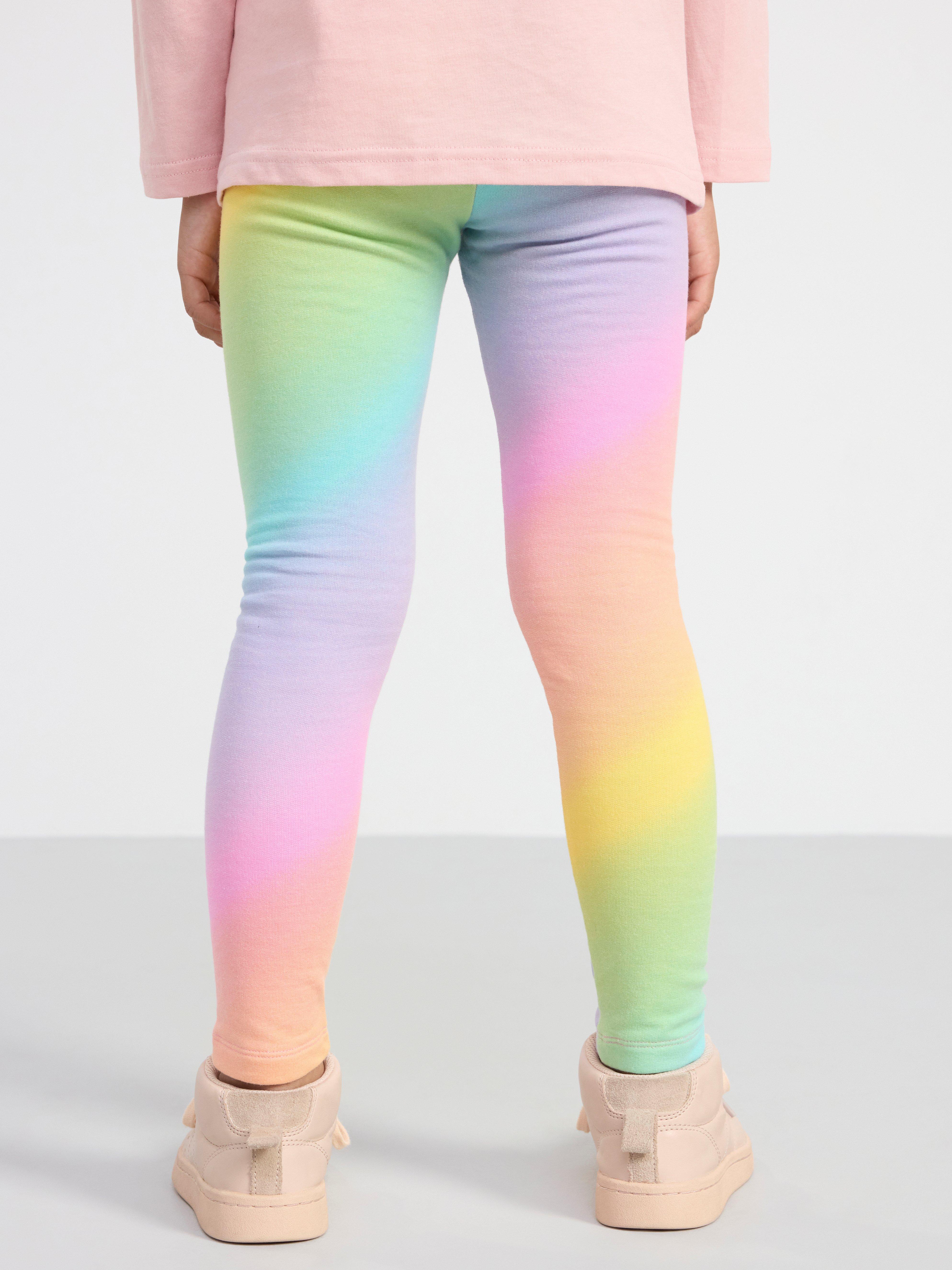Leggings with rainbow print and brushed inside Pink