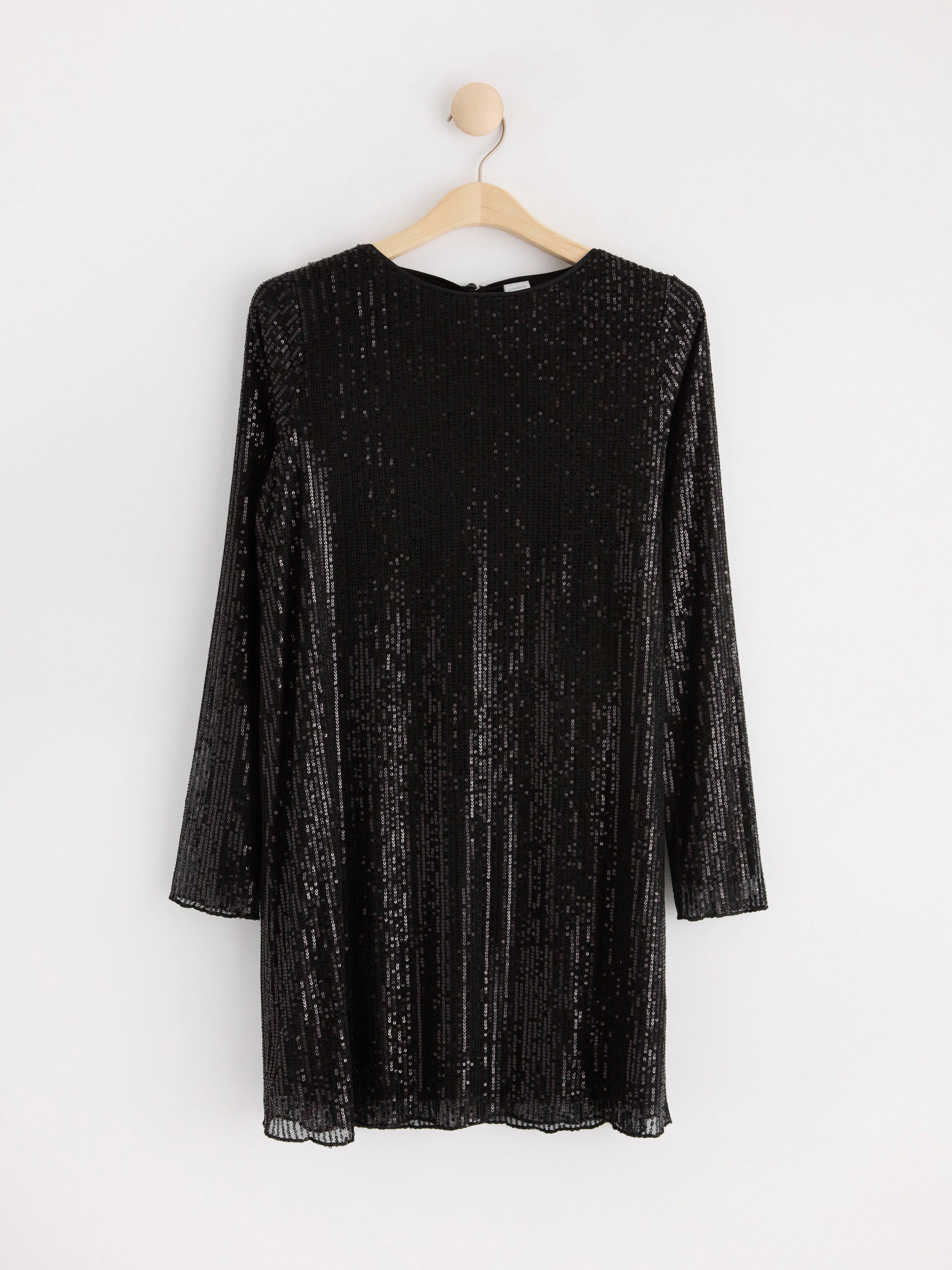 Long sleeve sequin dress Black