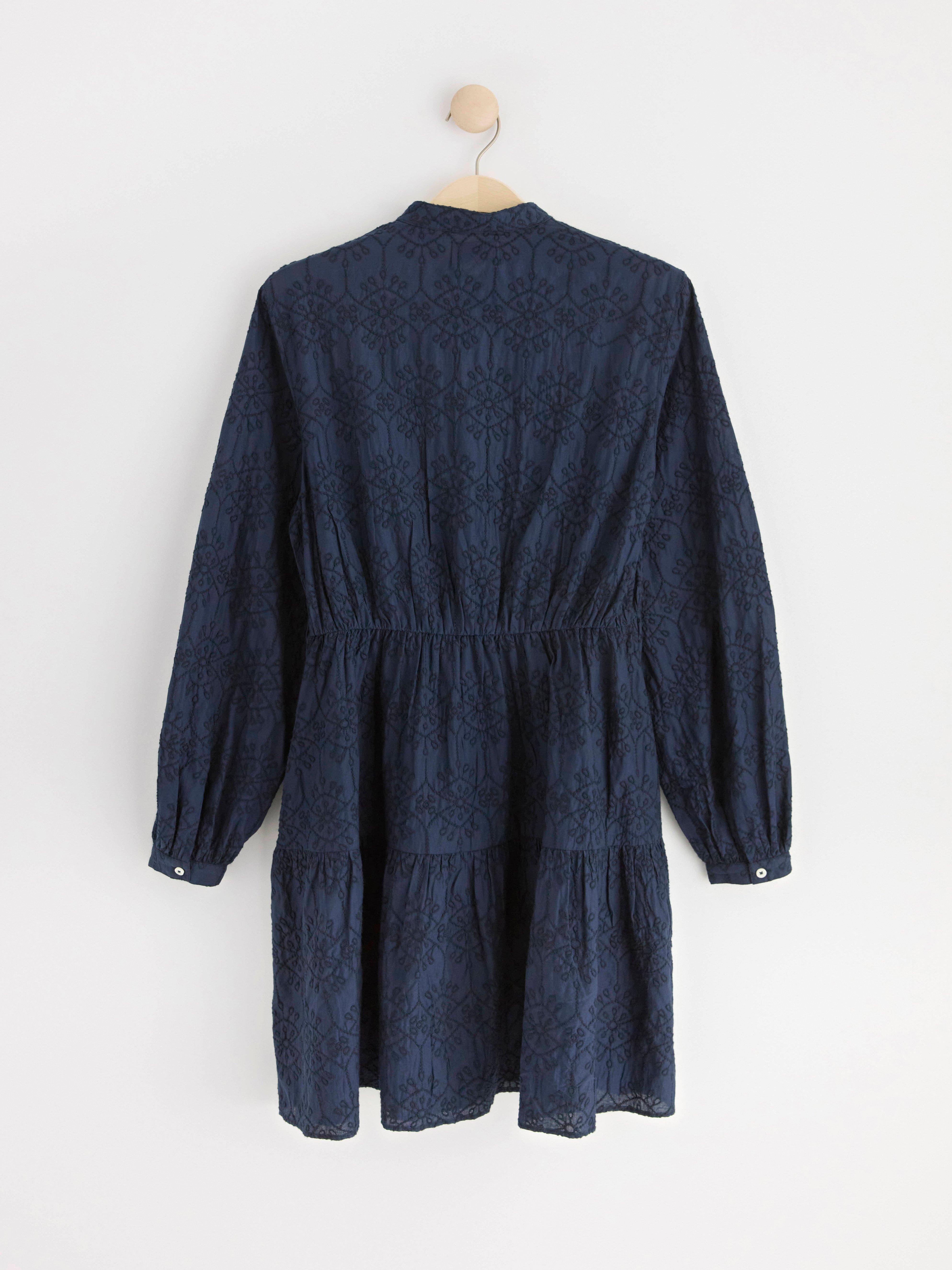 Long sleeve mini dress with embroidery Navy