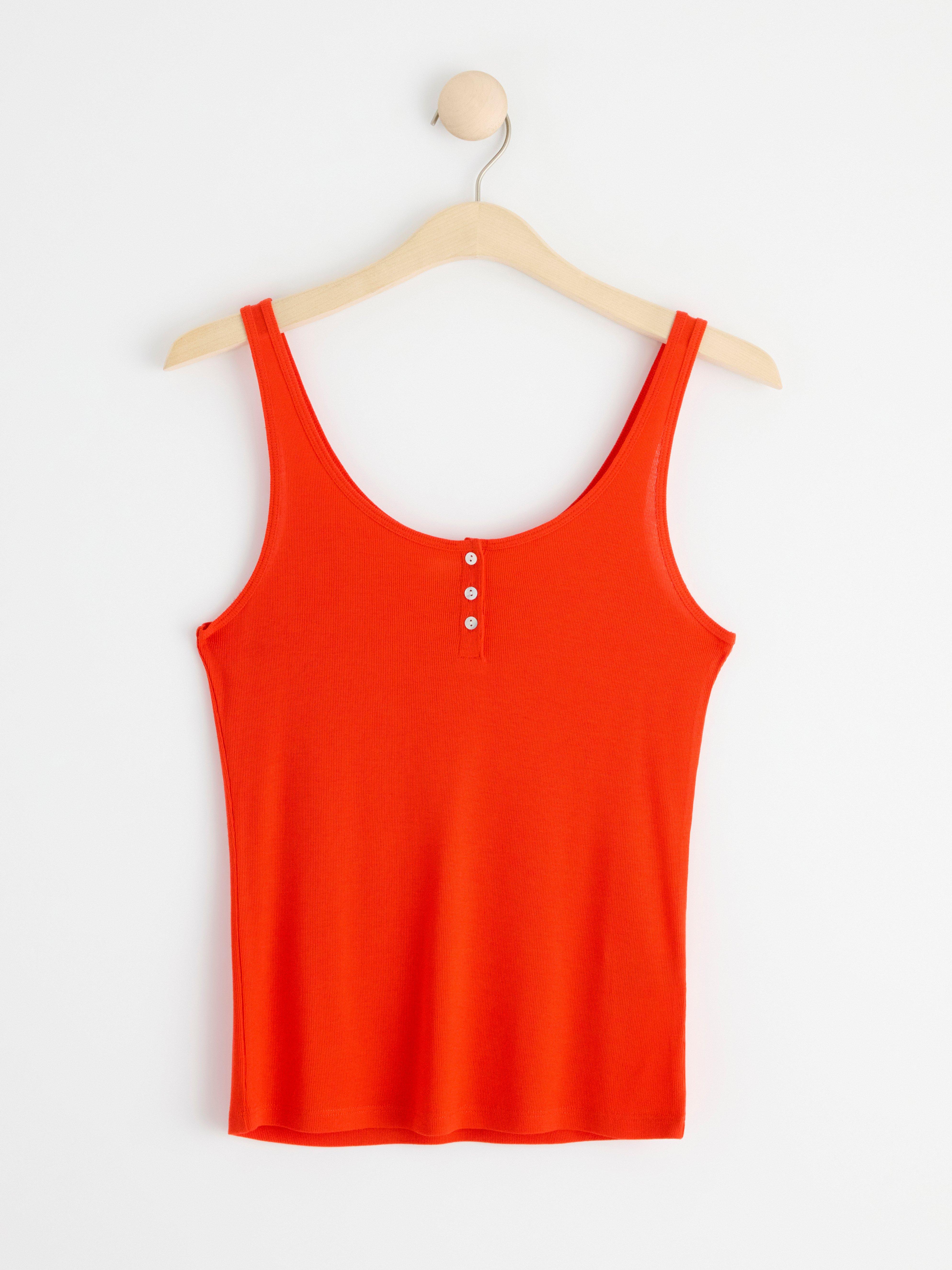 Ribbed tank top with button placket Red