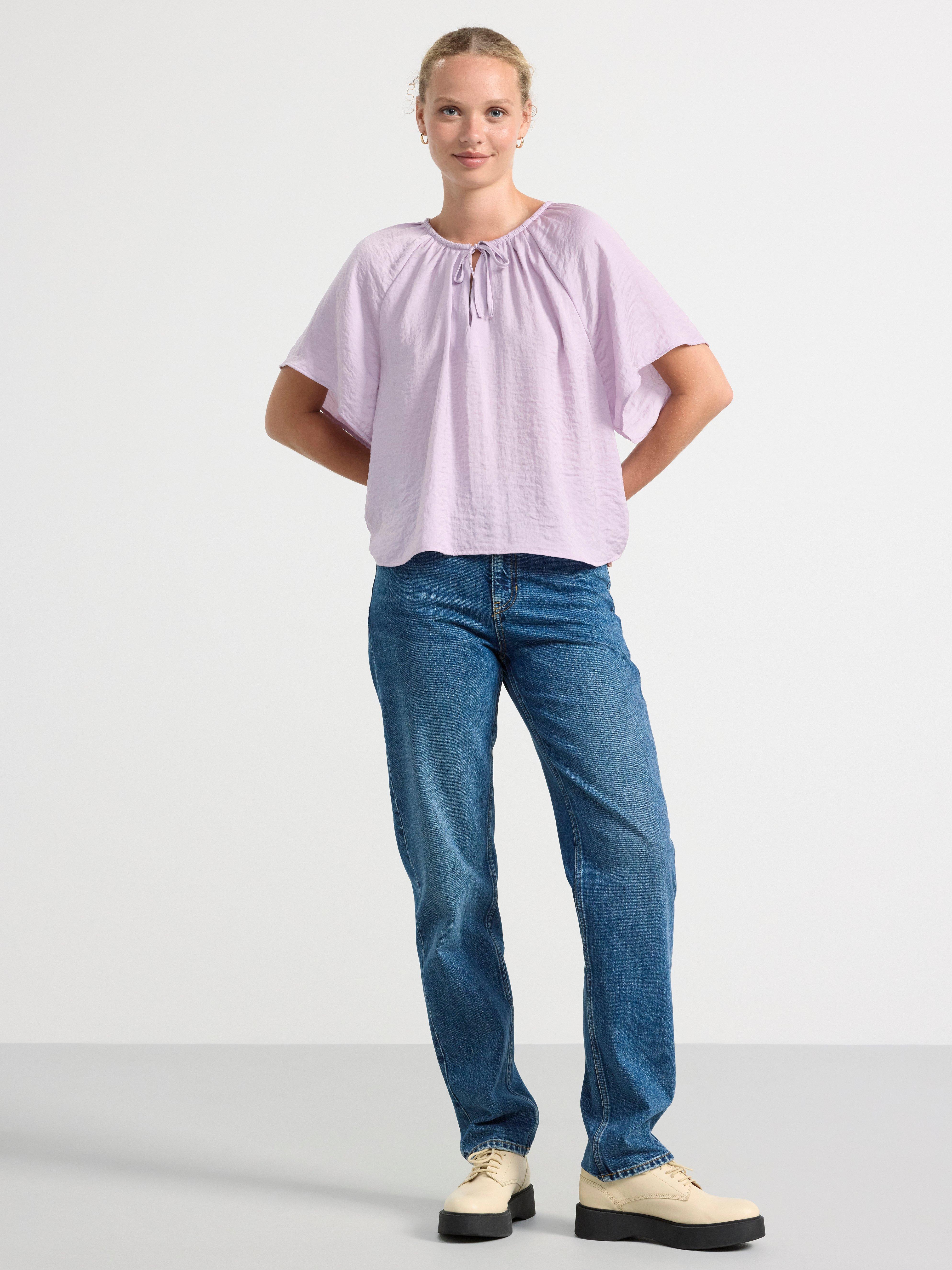 Short sleeve satin blouse Lilac