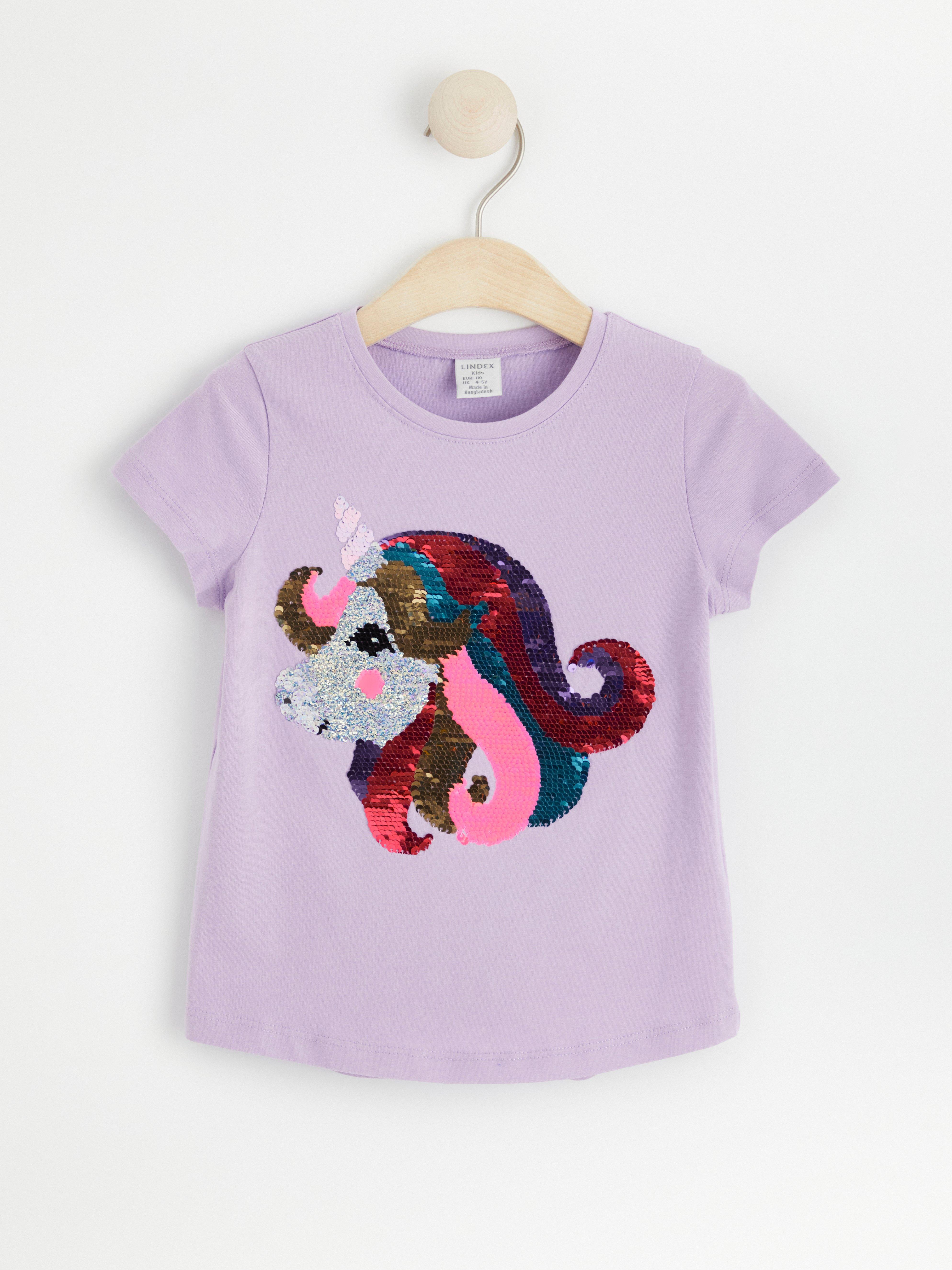 Short sleeve top with reversible sequins Light Lilac