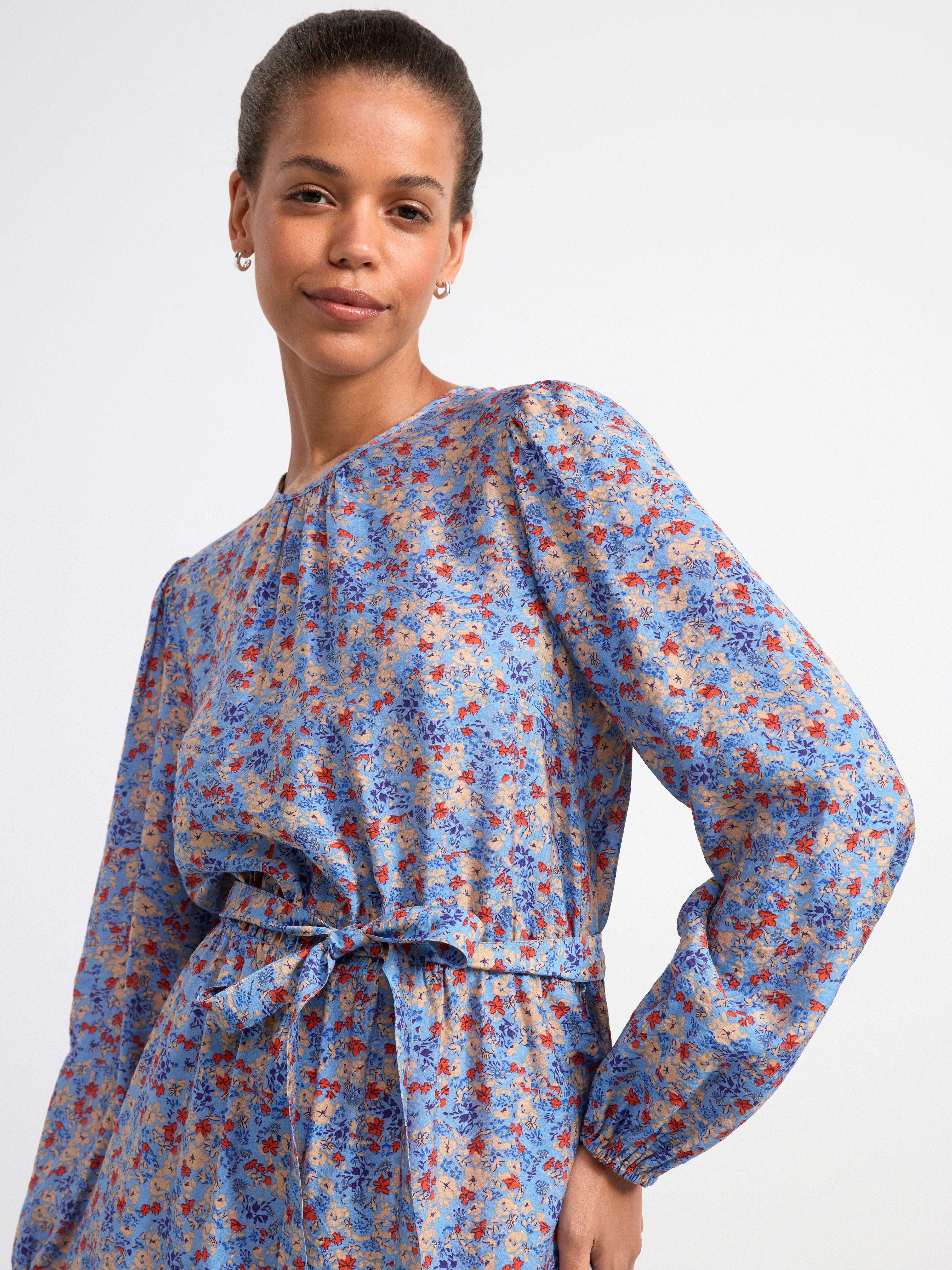 Long sleeve mini dress with flowers Light Blue