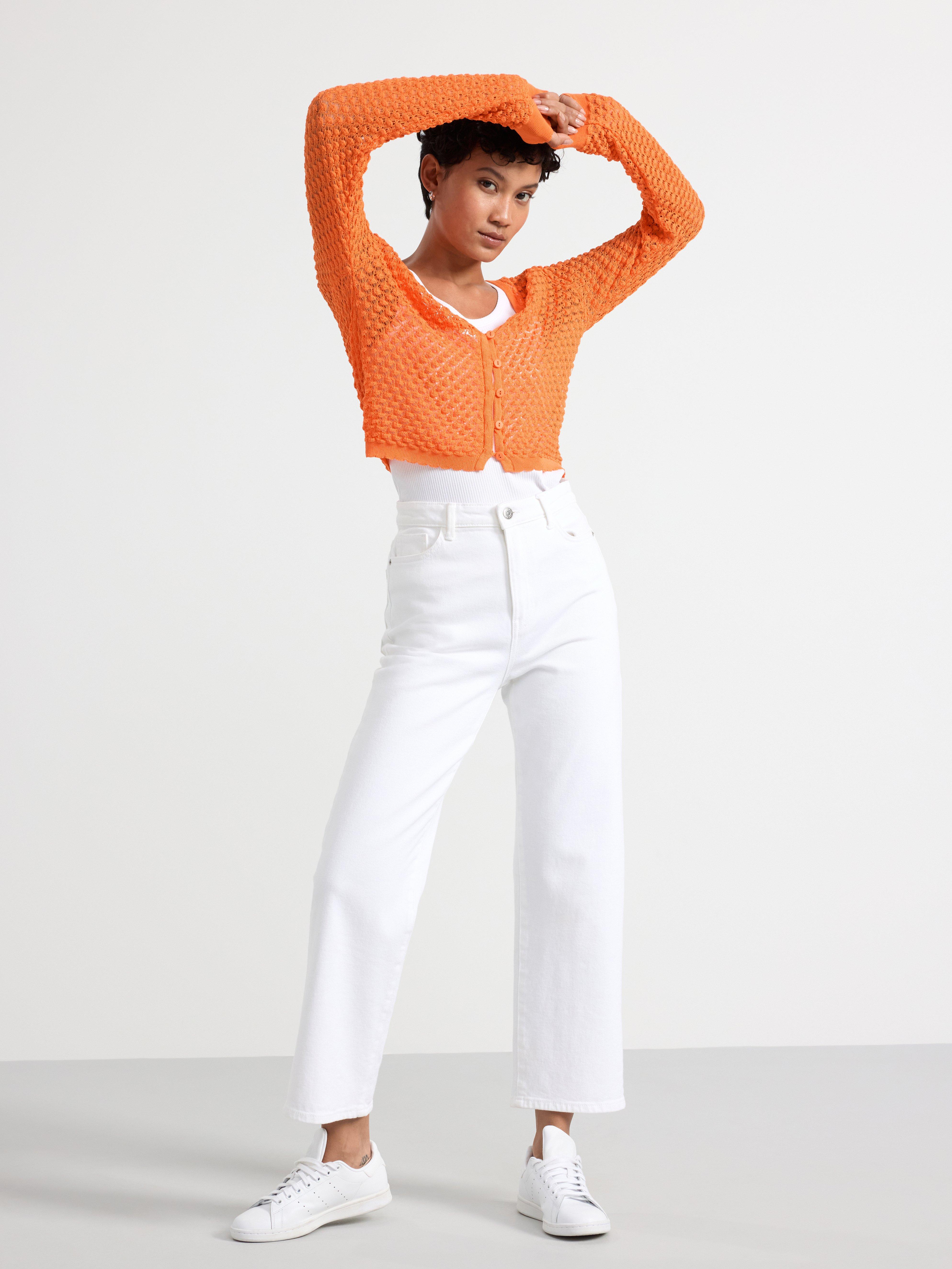 Pattern knit cardigan orange