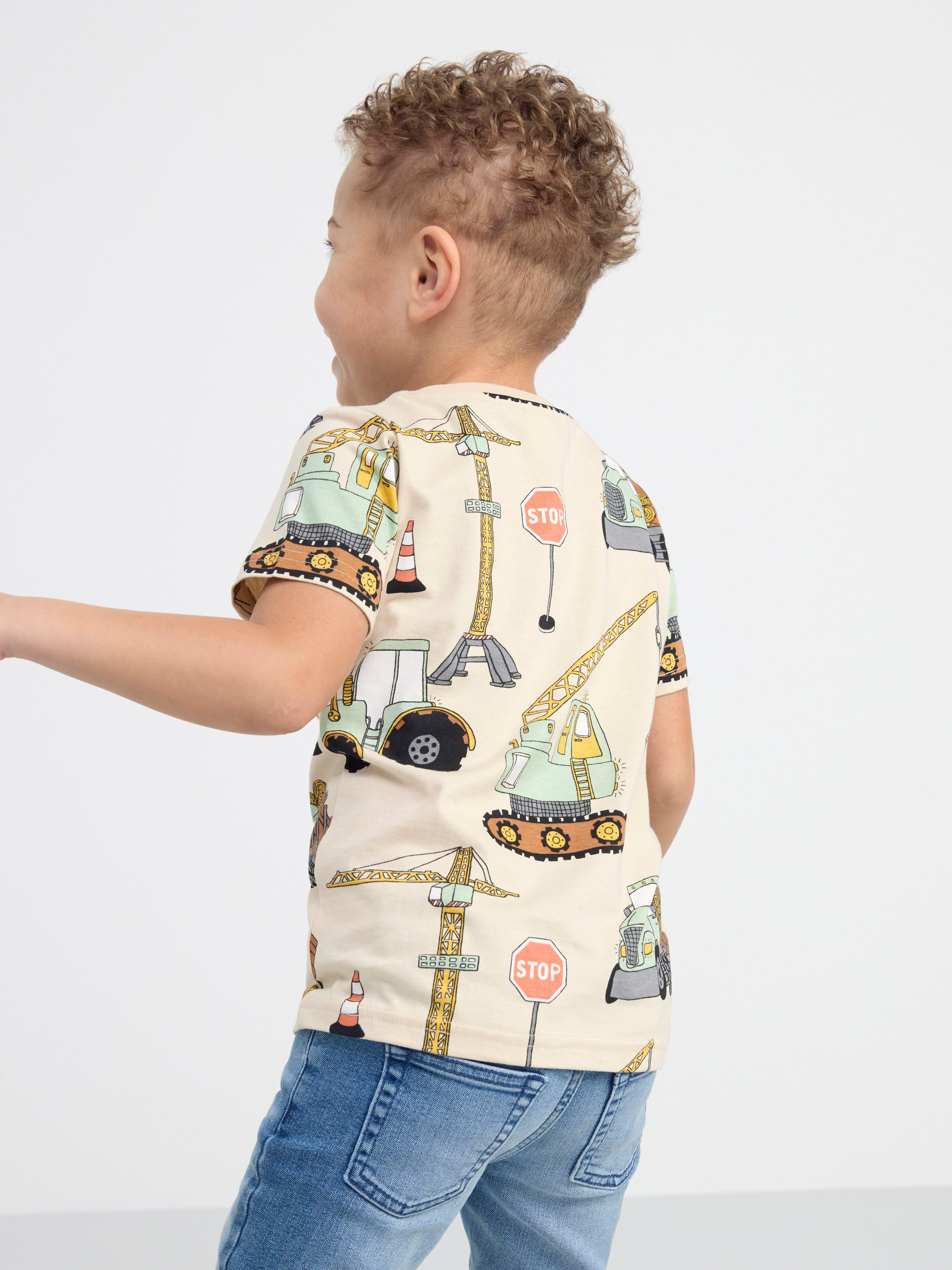 Short sleeve top with working vehicles Light Beige