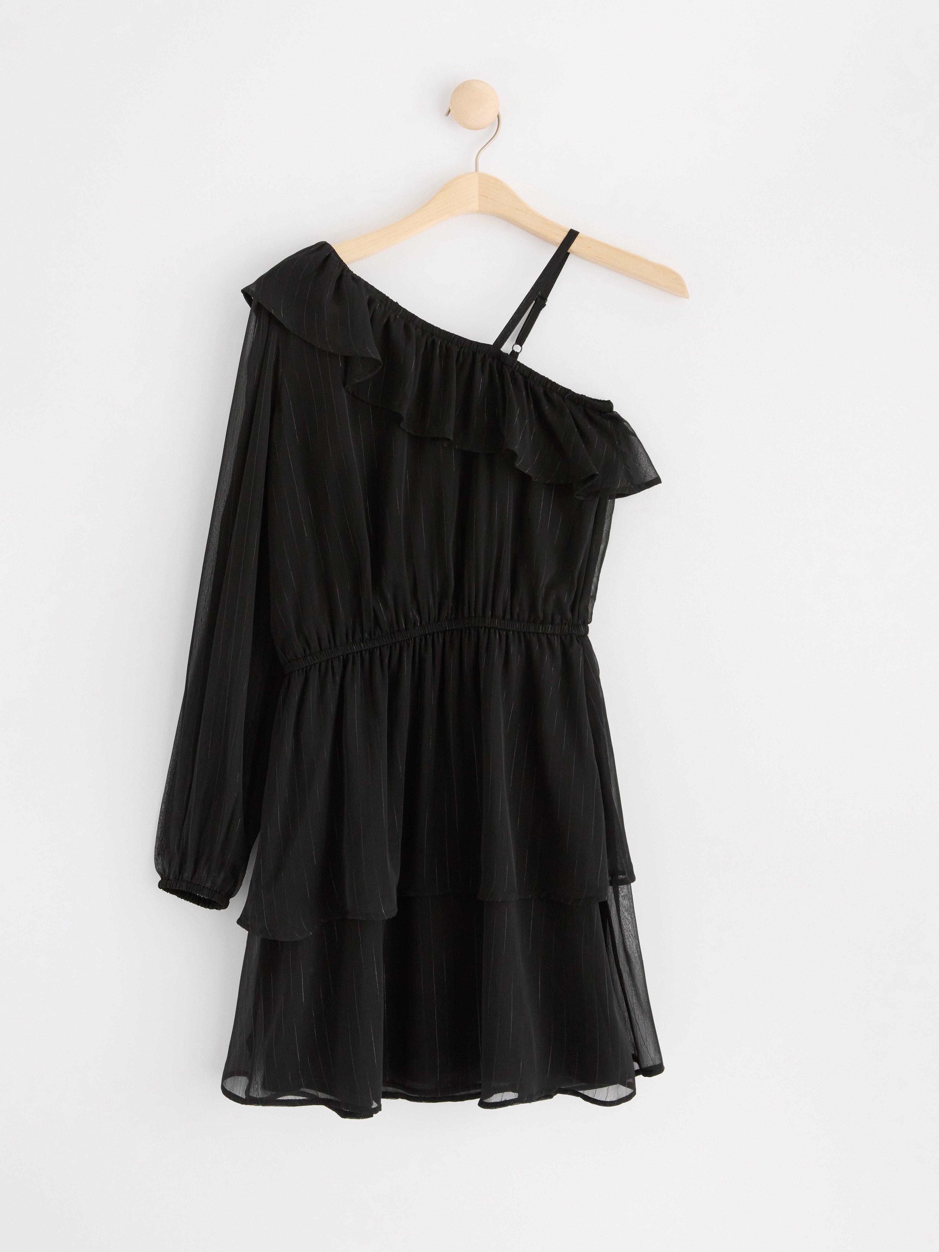 One shoulder chiffon dress Black