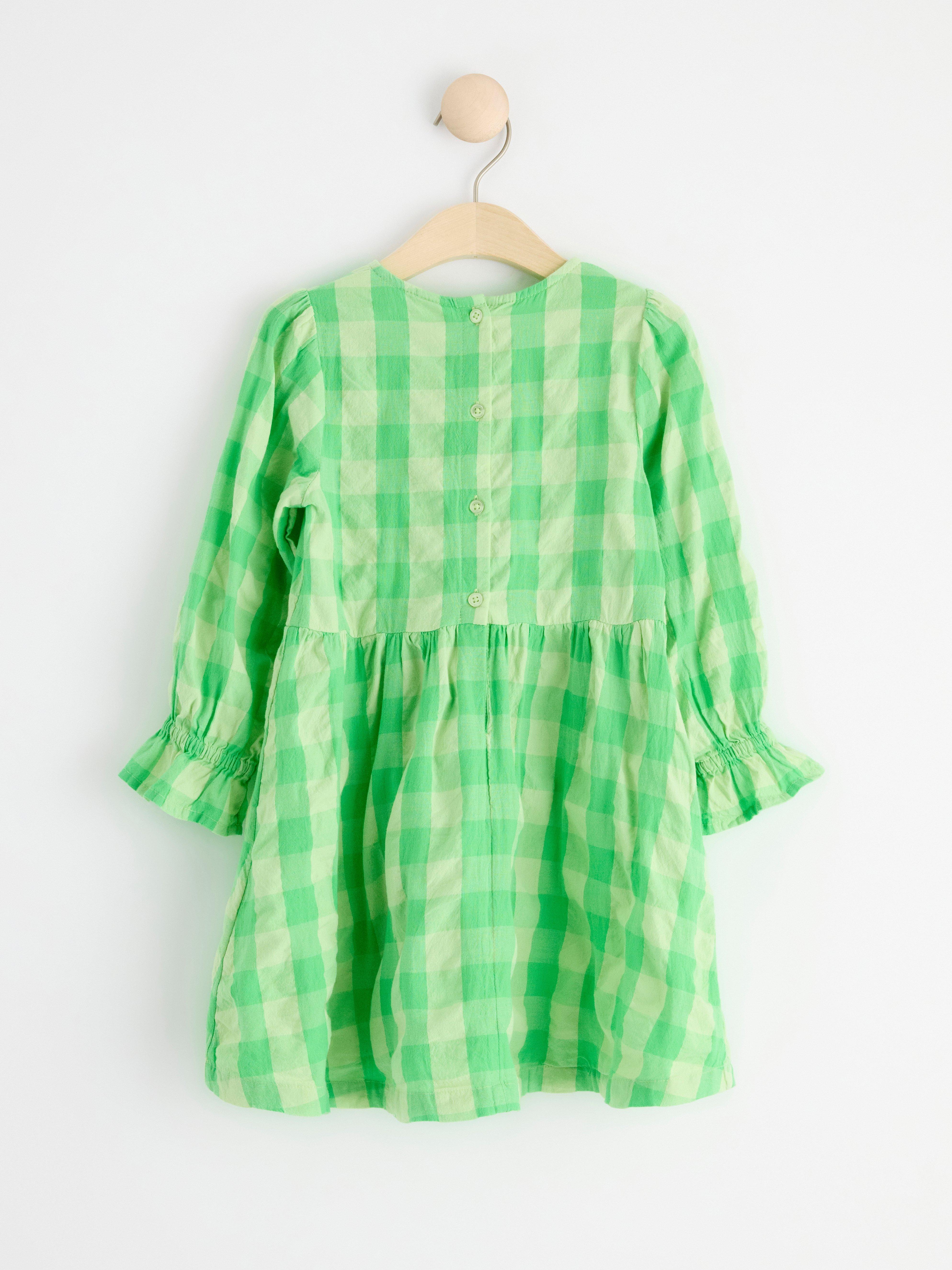 Long sleeve checked dress Light Green