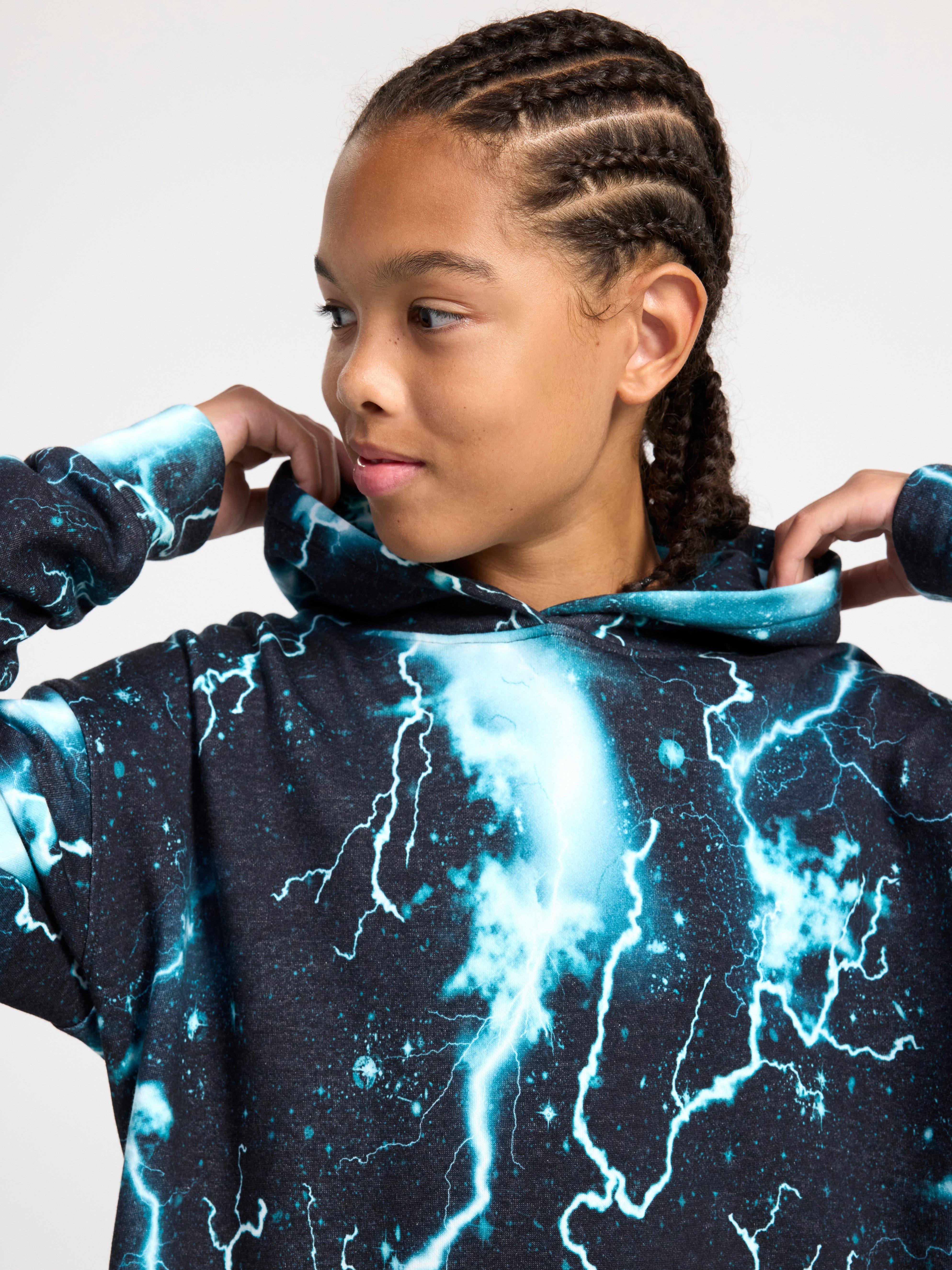 Hoodie with allover print and brushed inside Dusty turqouise