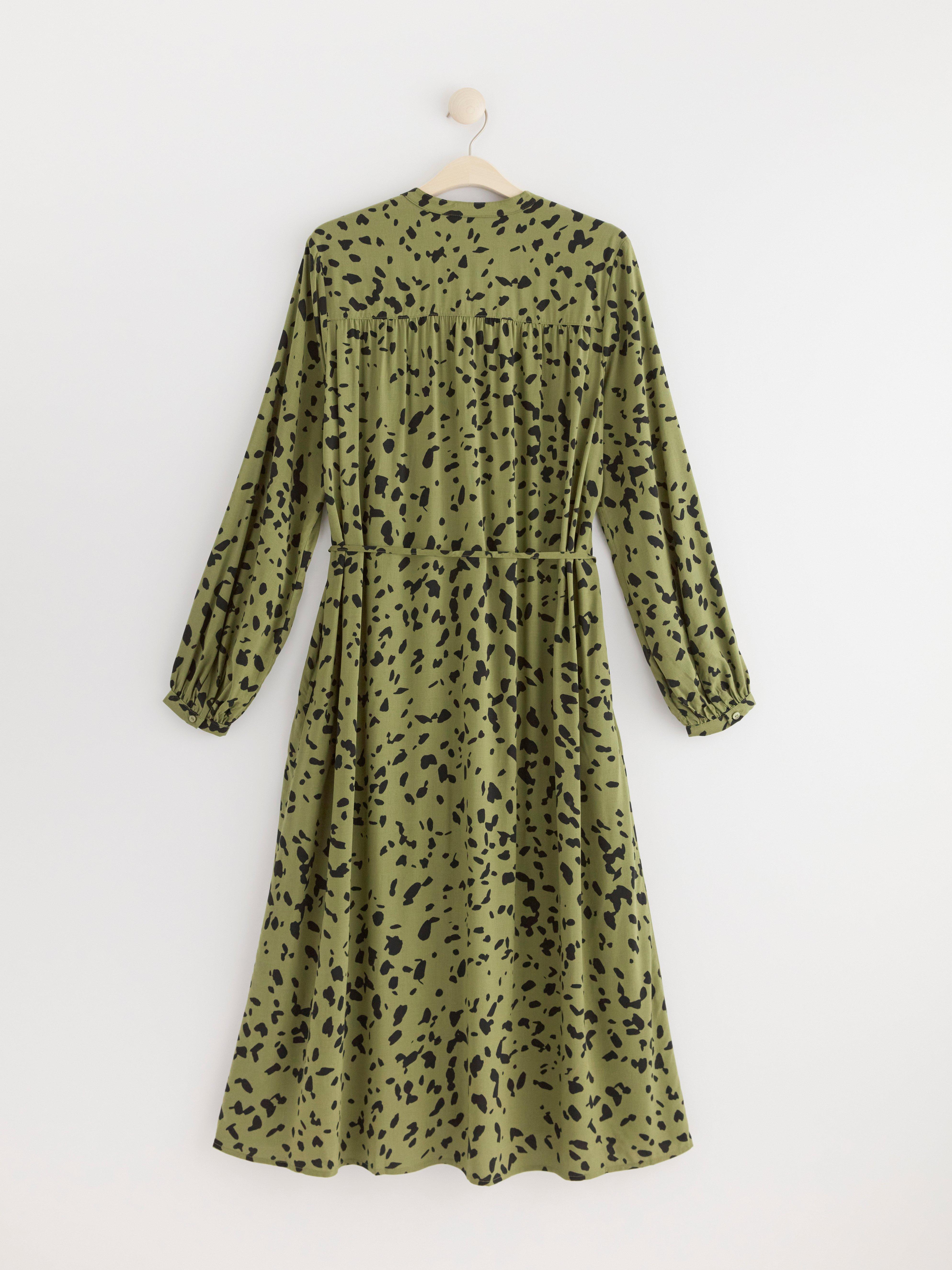 Long sleeve patterned dress Dark Green