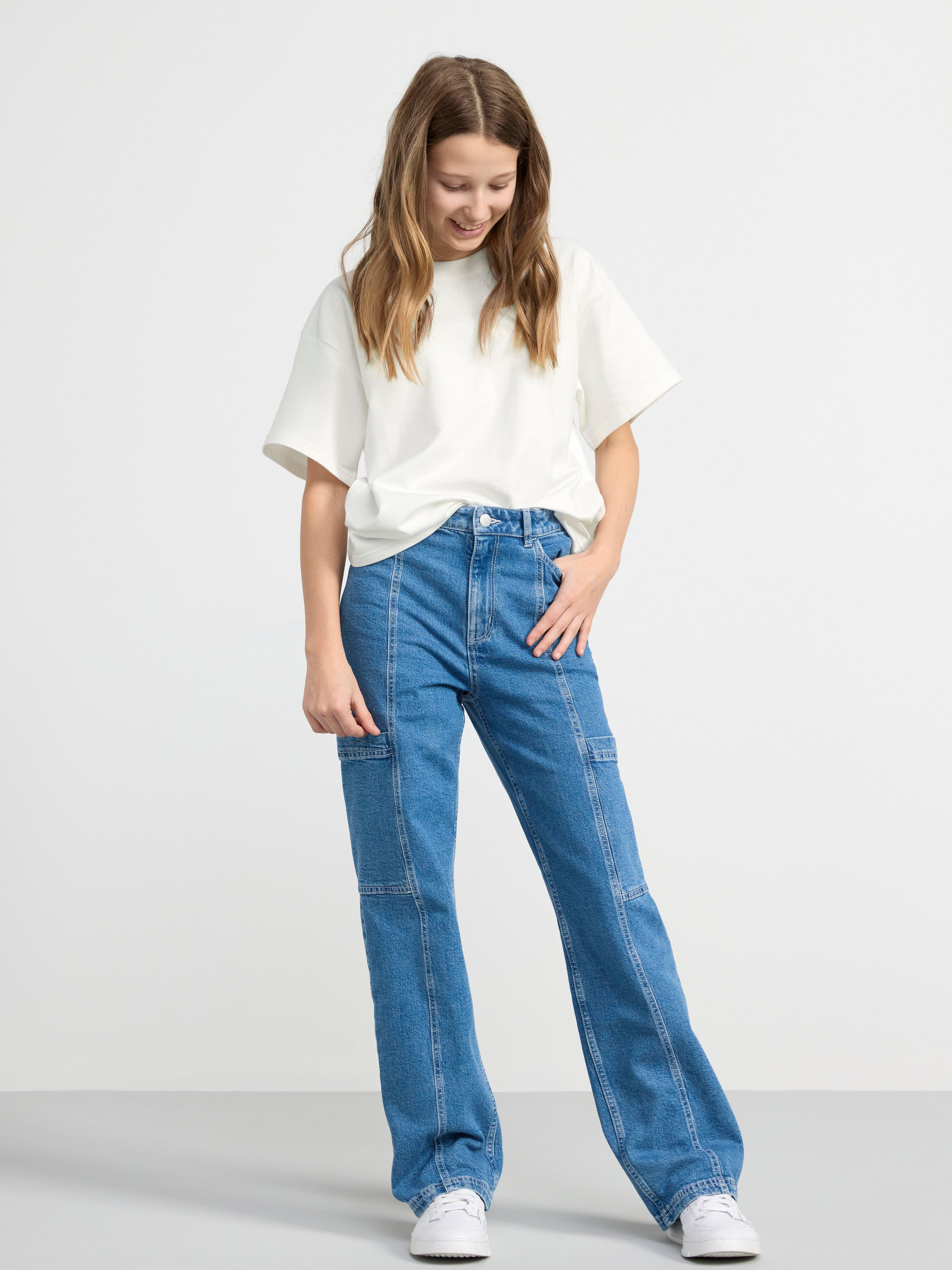 VANJA Wide high waist jeans with cargo pocket Denim blue