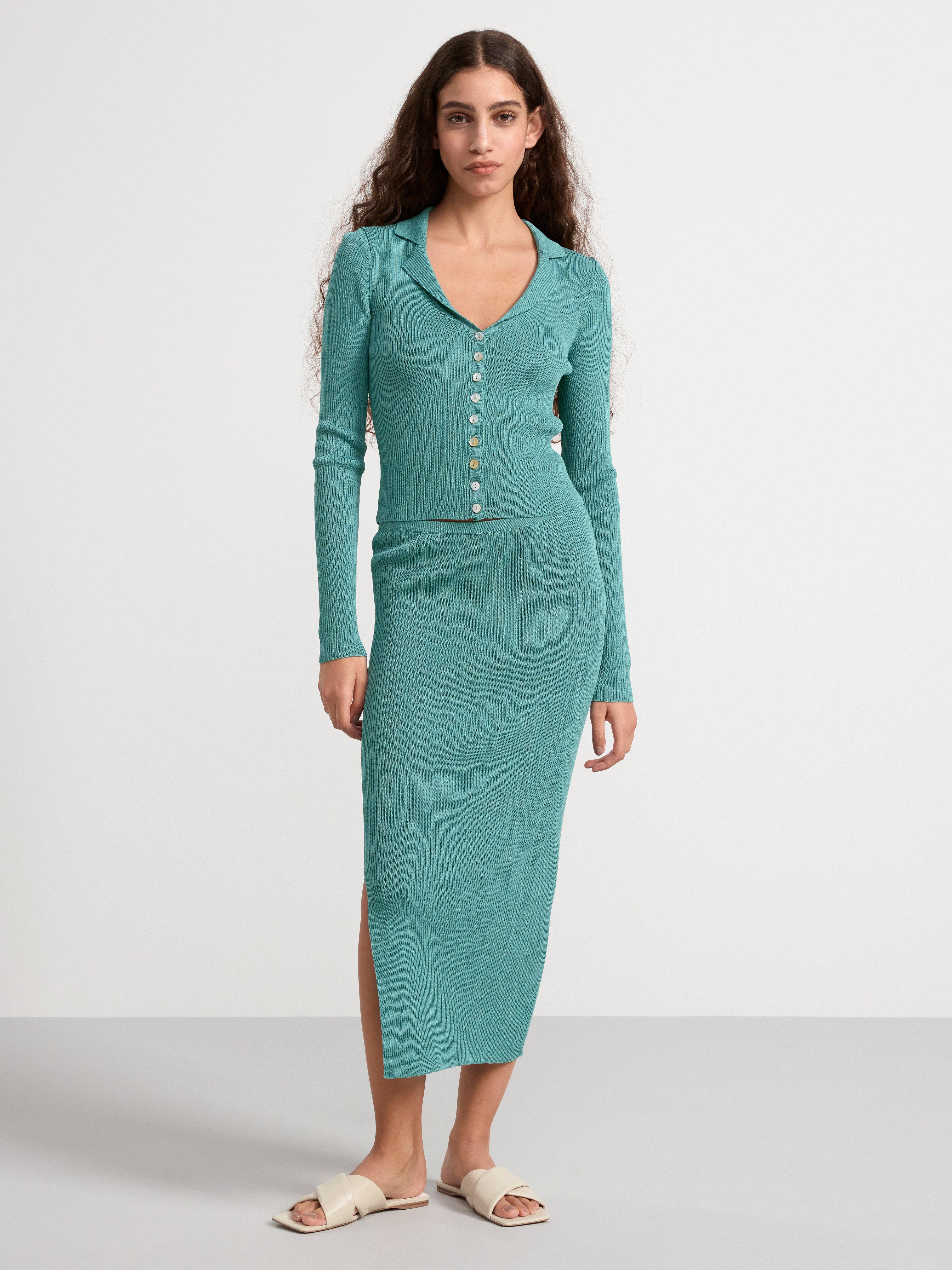 Collared fitted cardigan Turquoise