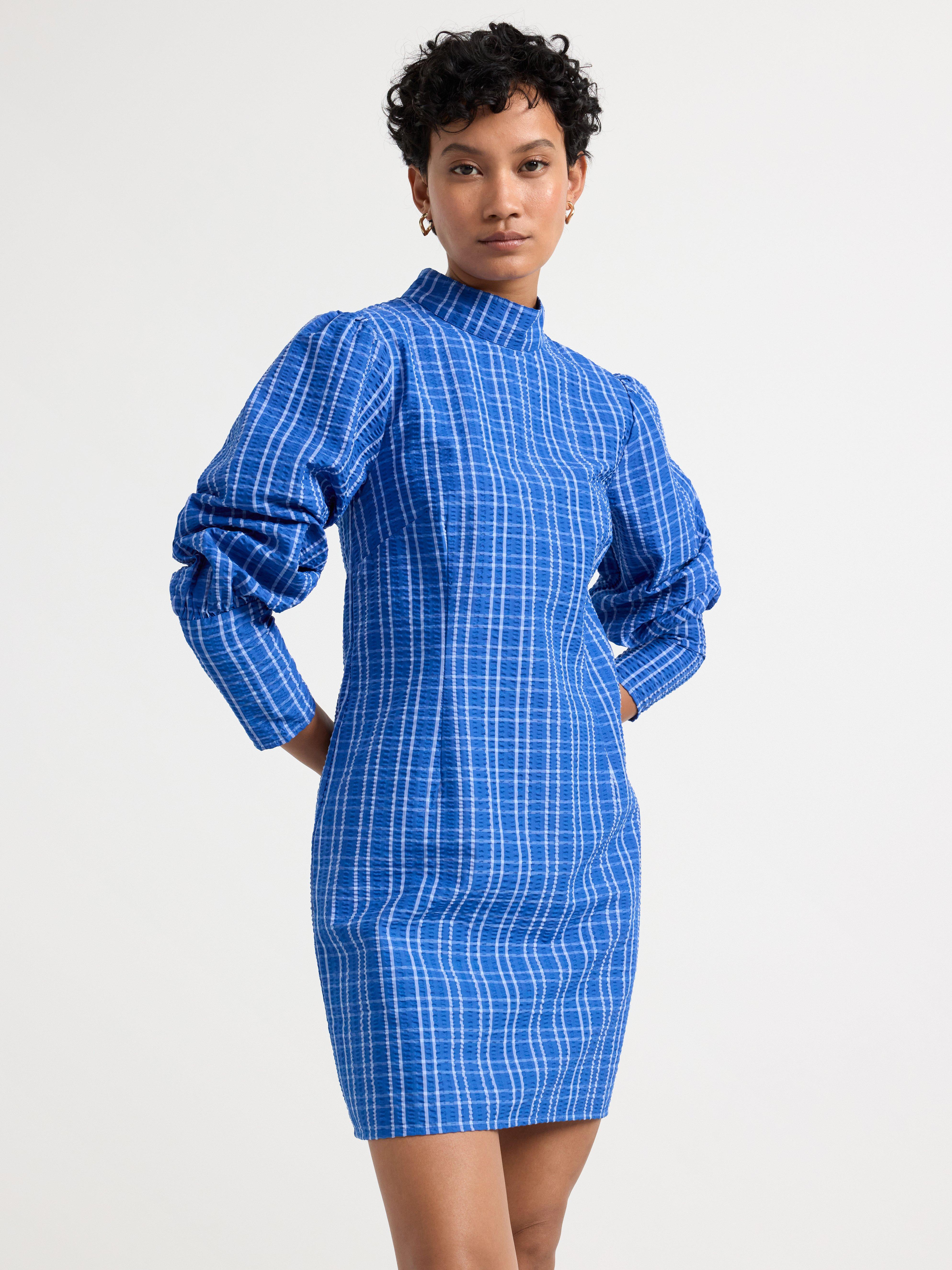 Mini dress checked Dark Blue