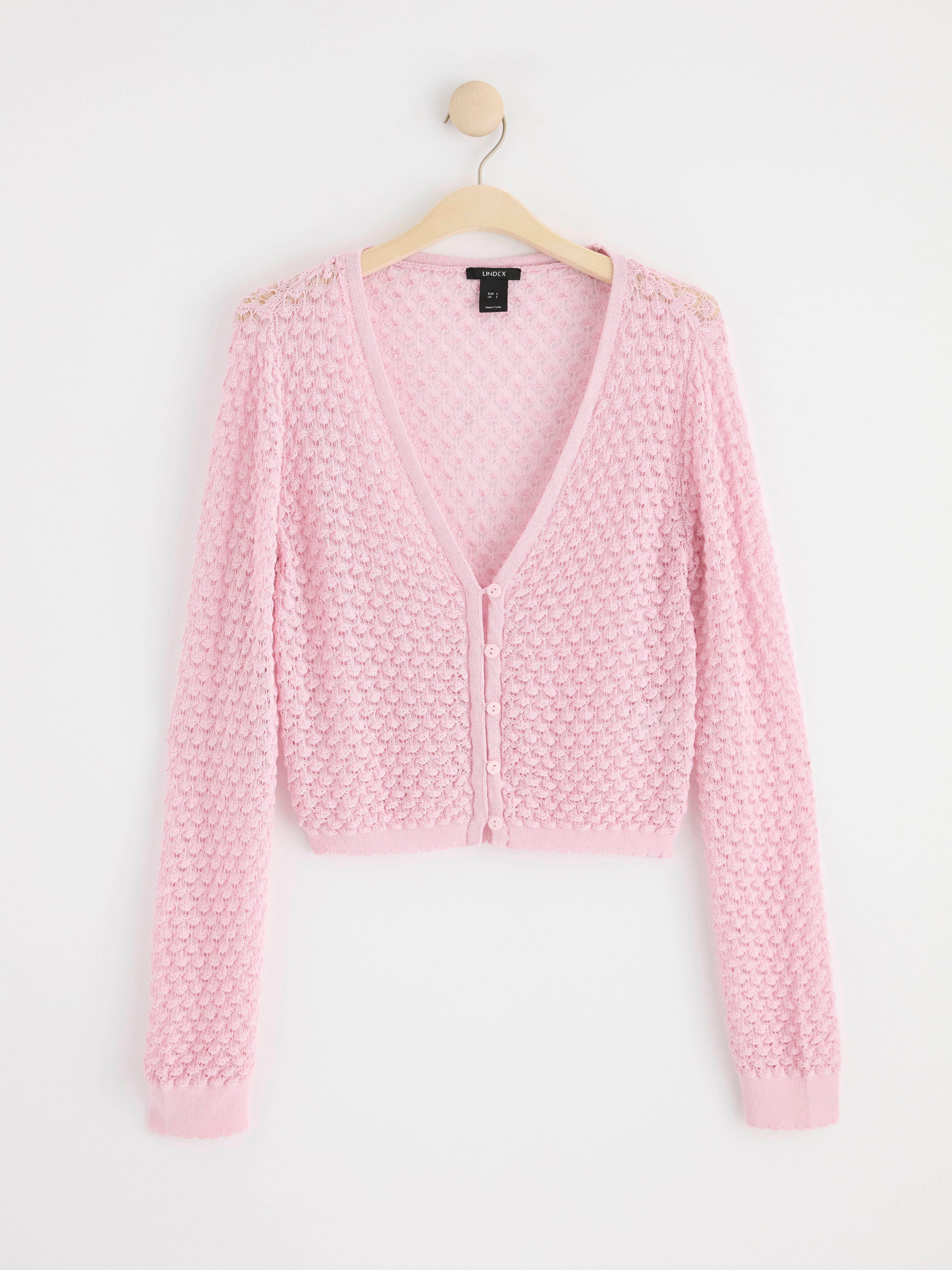 Pattern knit cardigan pink