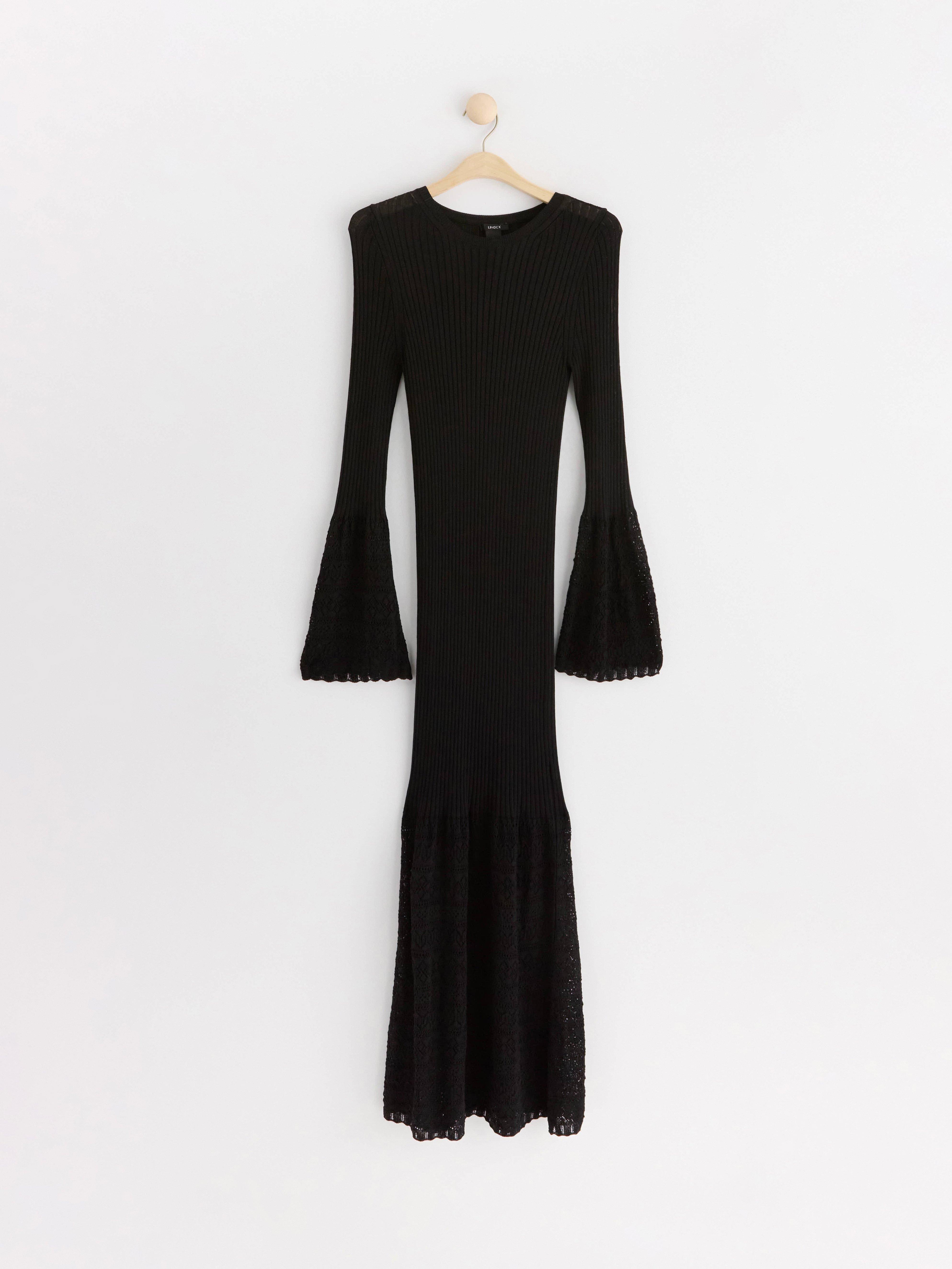 Knitted maxi dress with lace Black