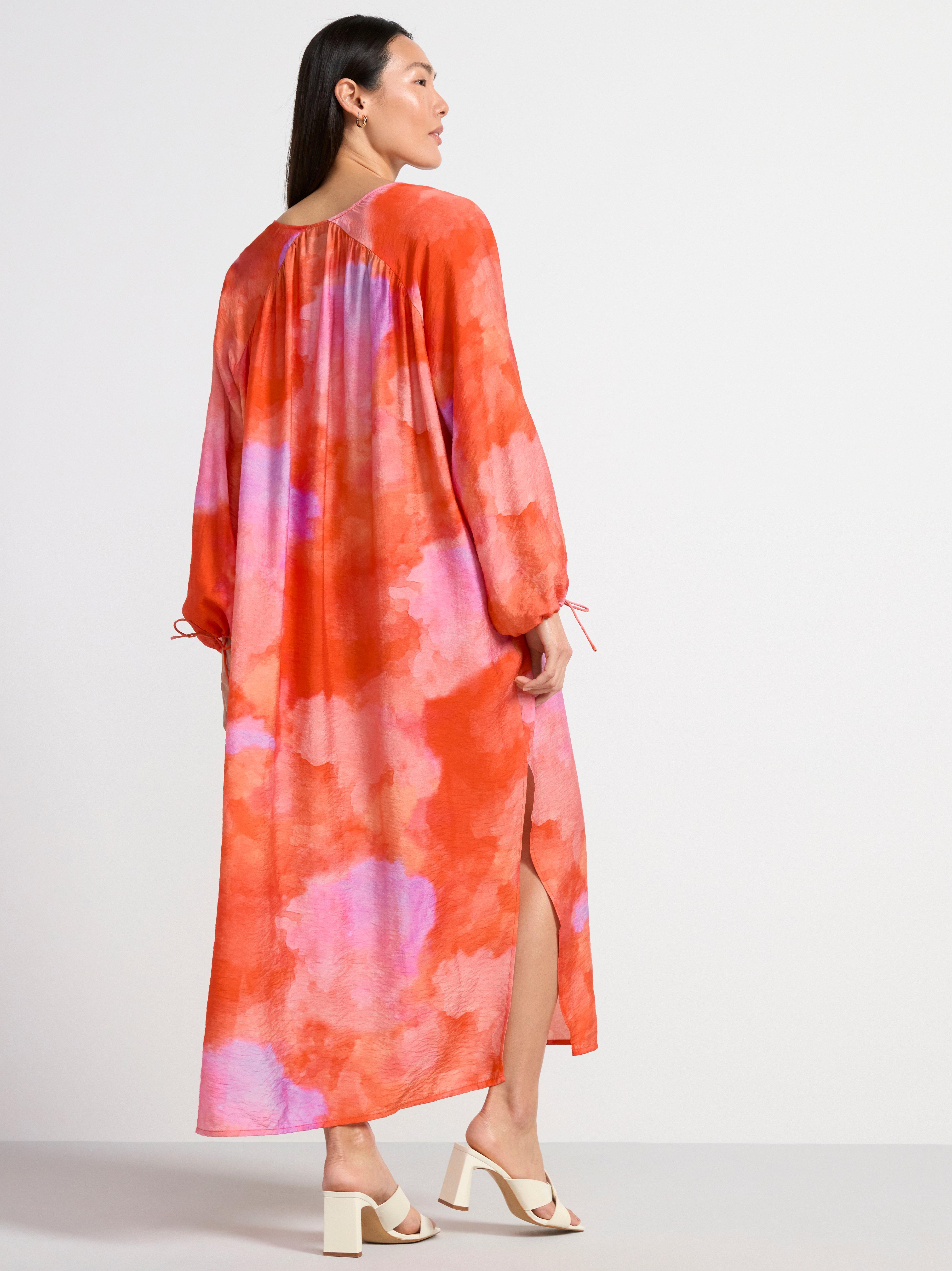 Patterned long sleeve kaftan dress pink
