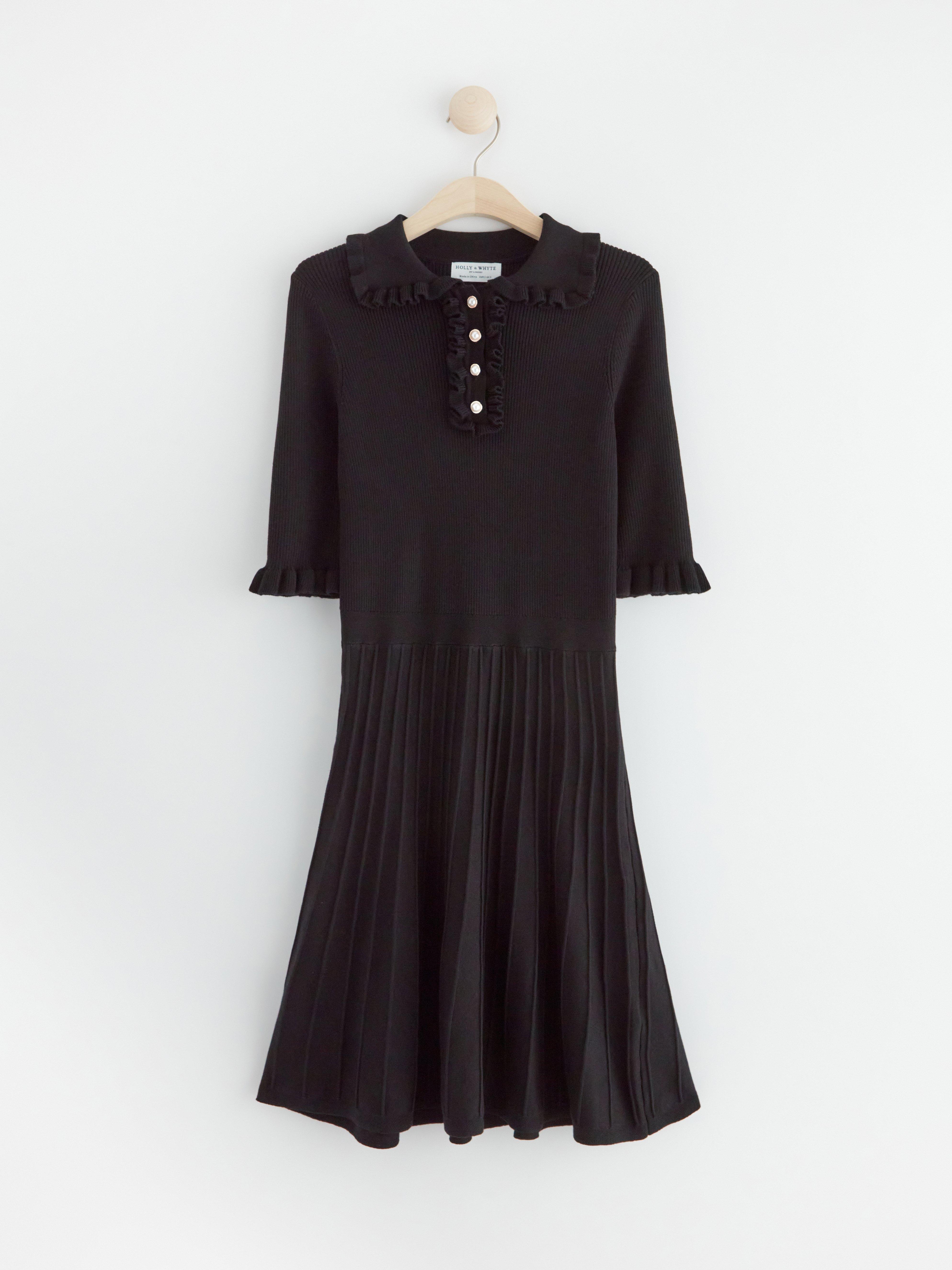 Knitted short sleeve dress Black