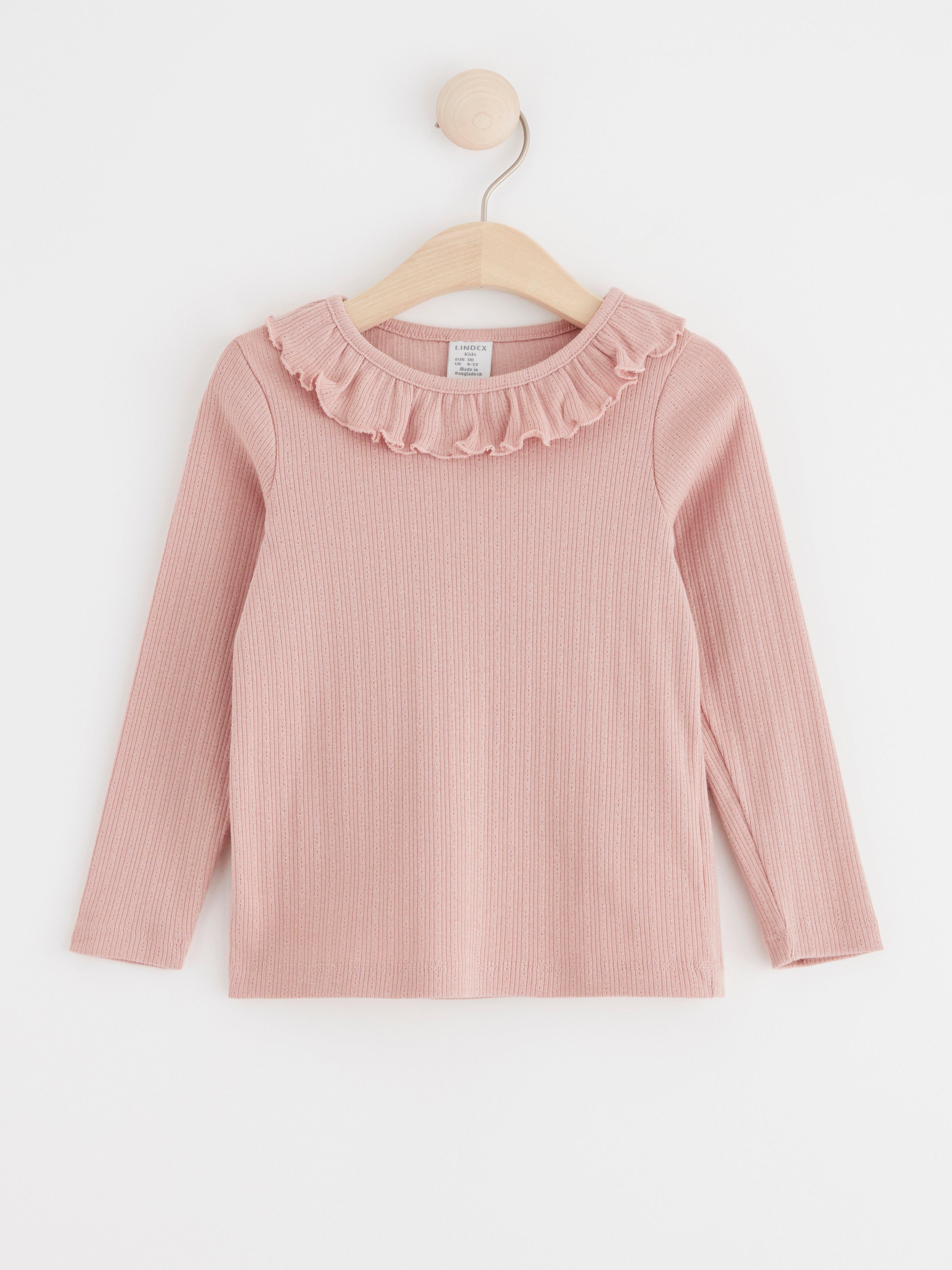 Ribbed top with frill collar Dusty Pink