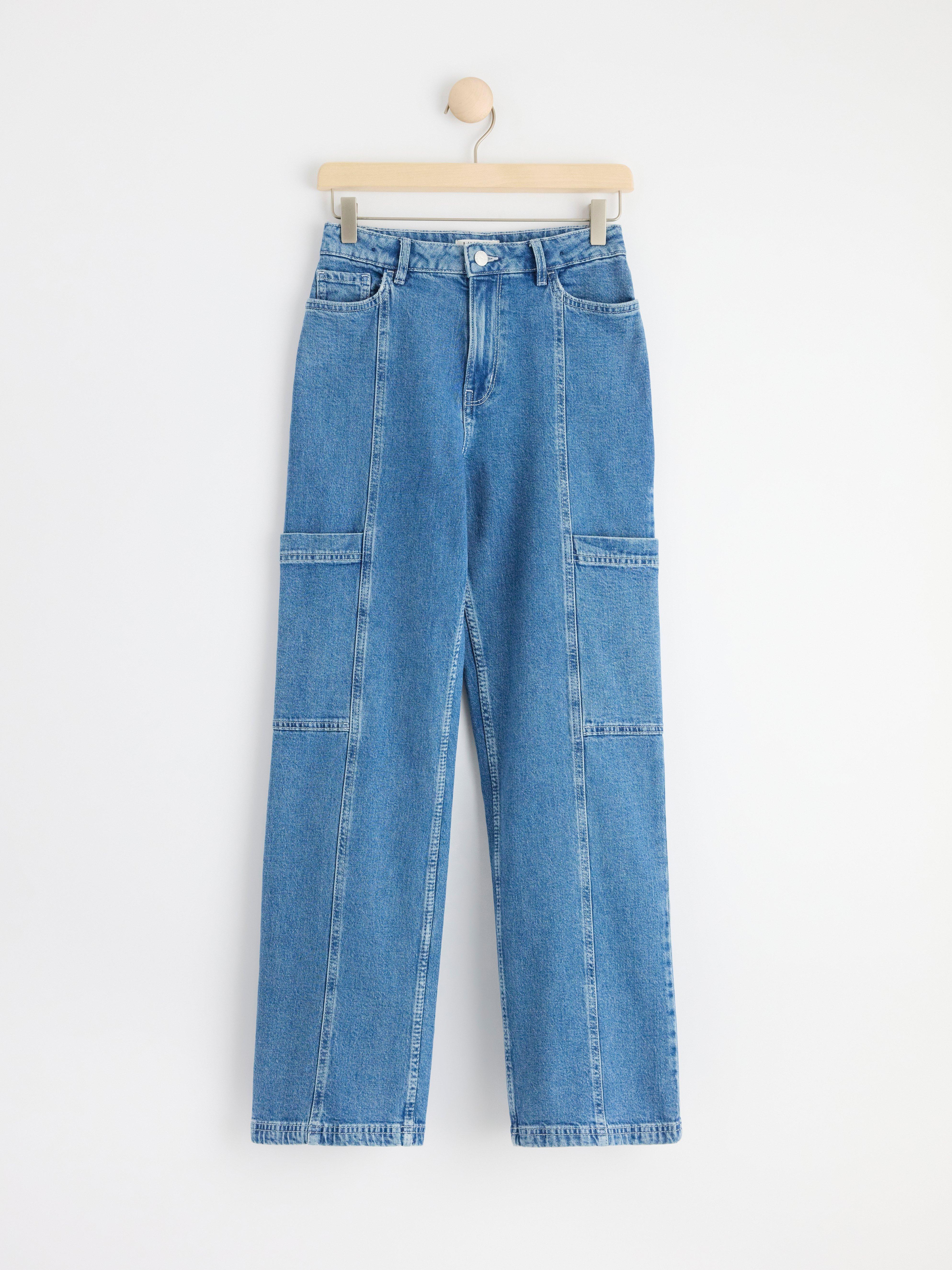 VANJA Wide high waist jeans with cargo pocket Denim blue