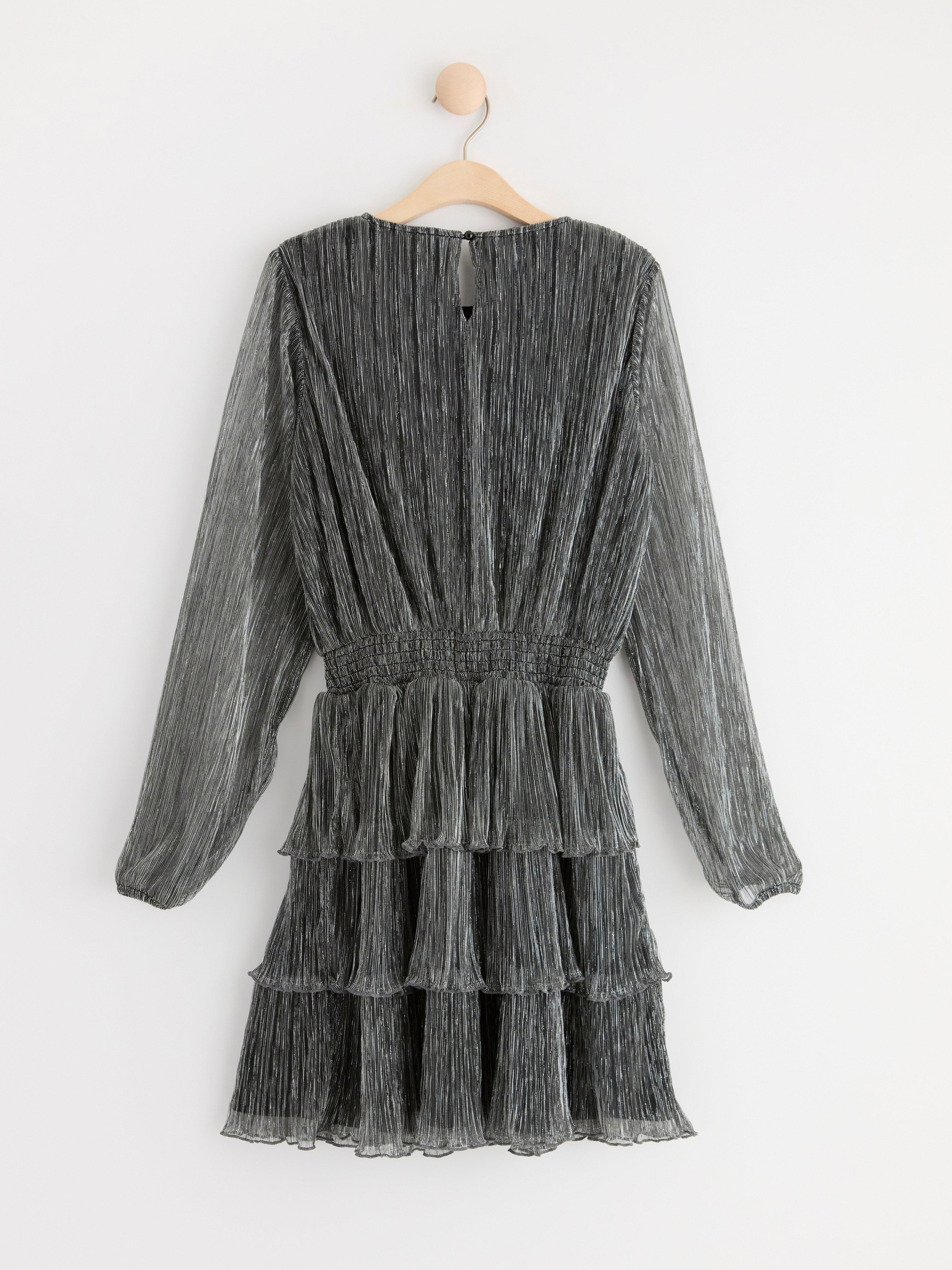 Plisse dress with flounces Silver