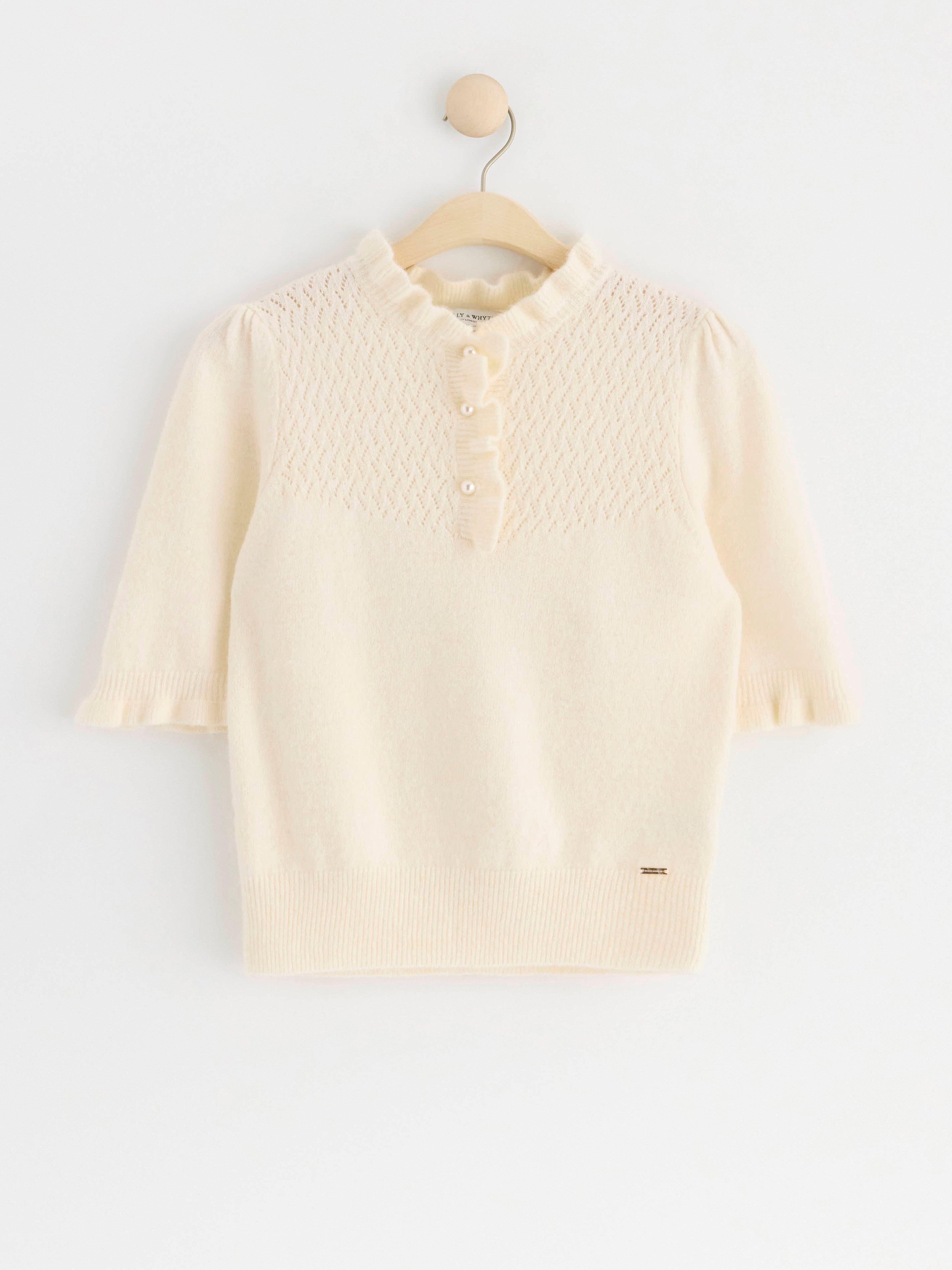 Short sleeve jumper with frills Light Dusty White
