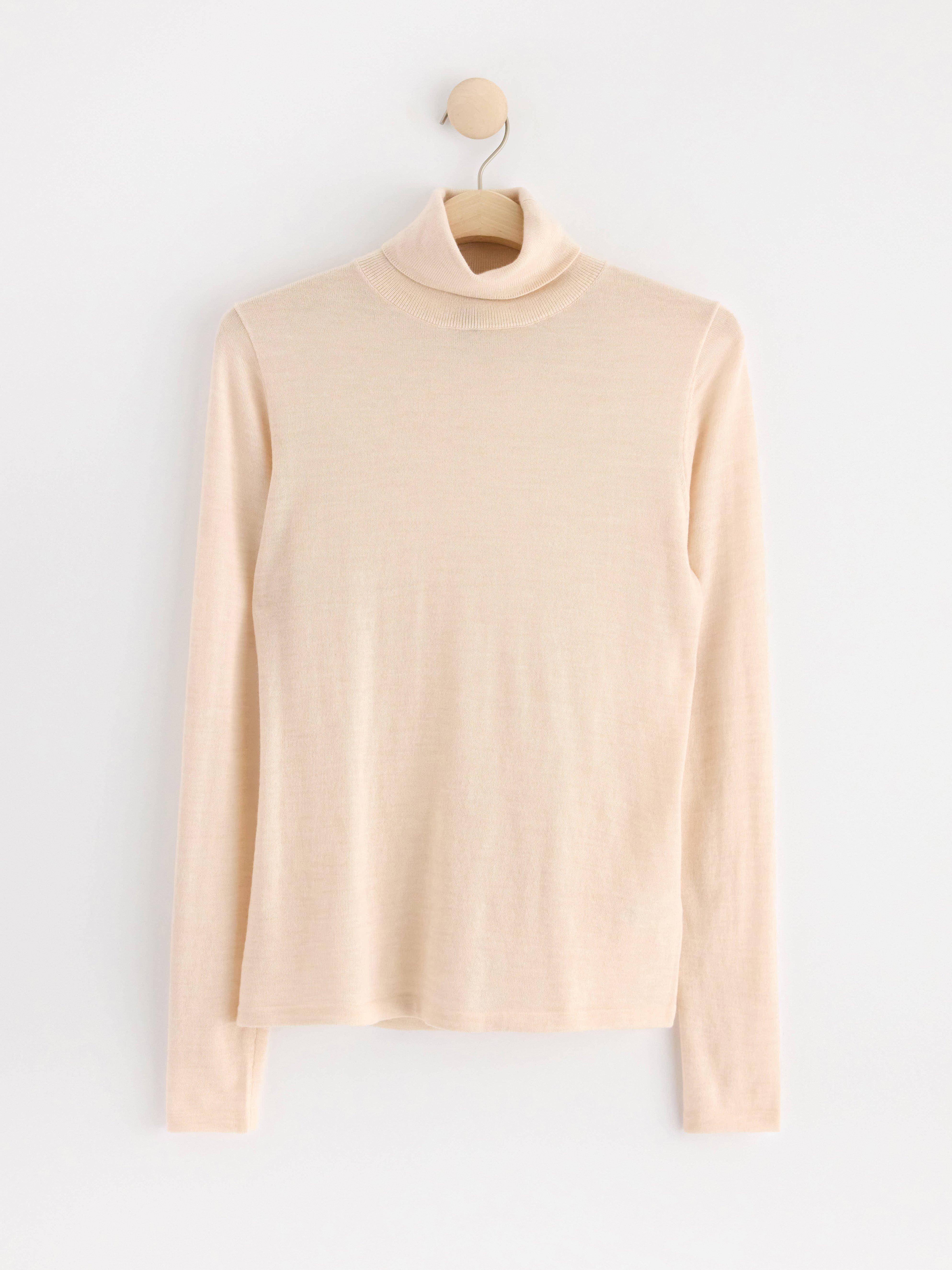 Turtle neck top in merino wool Beige melange