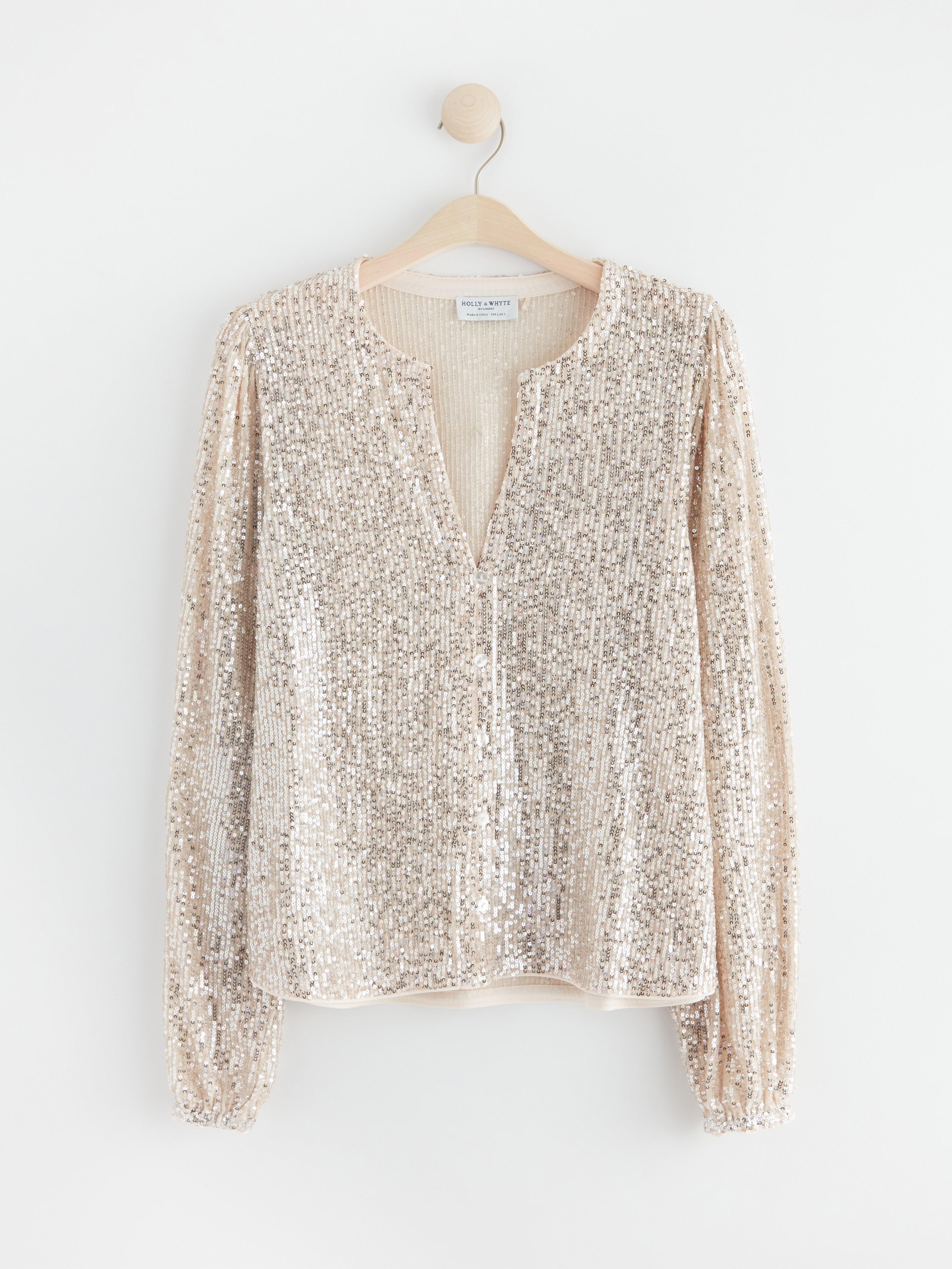 Long sleeve top with sequins Silver