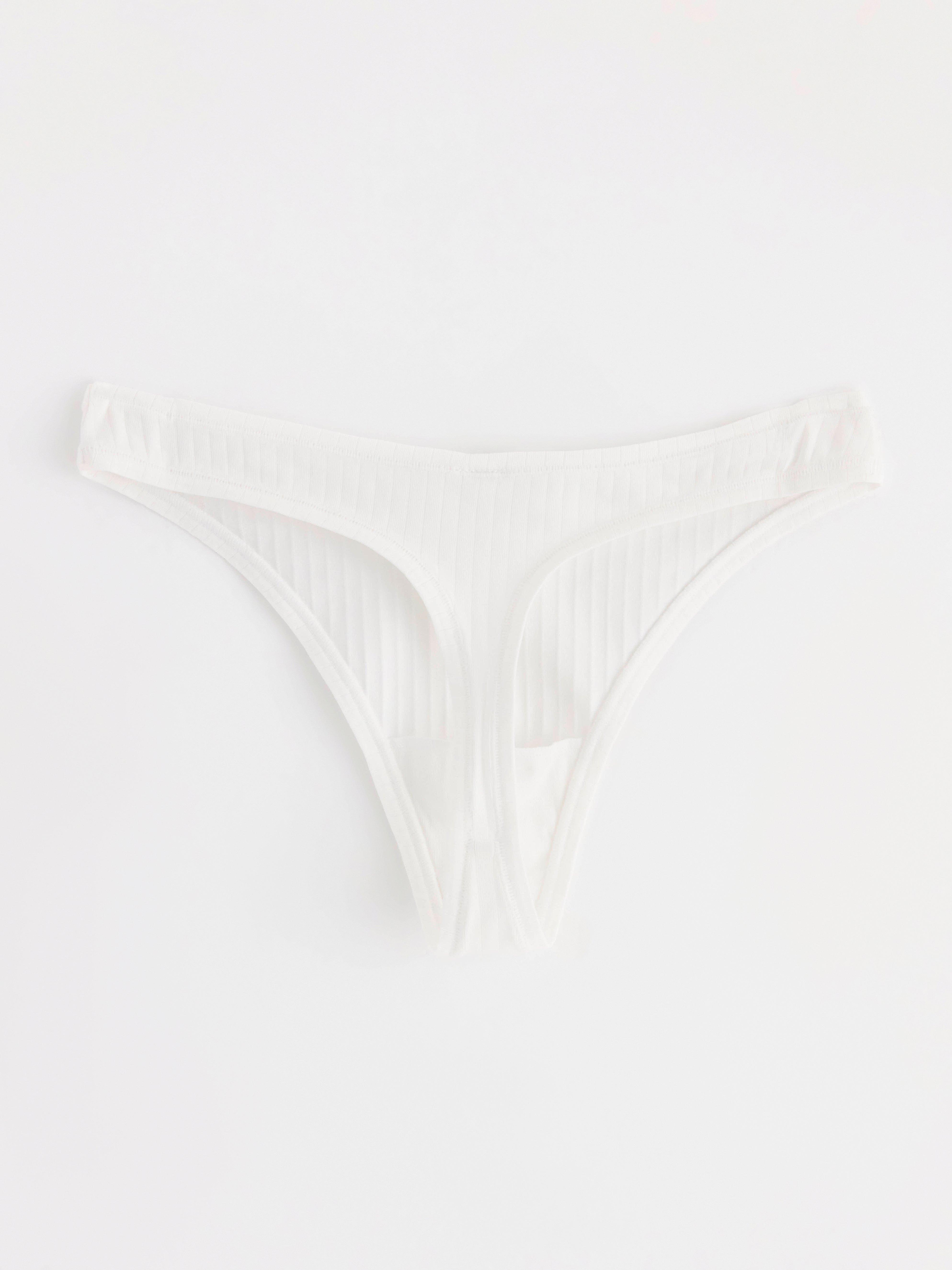 Ribbed regular waist thong White