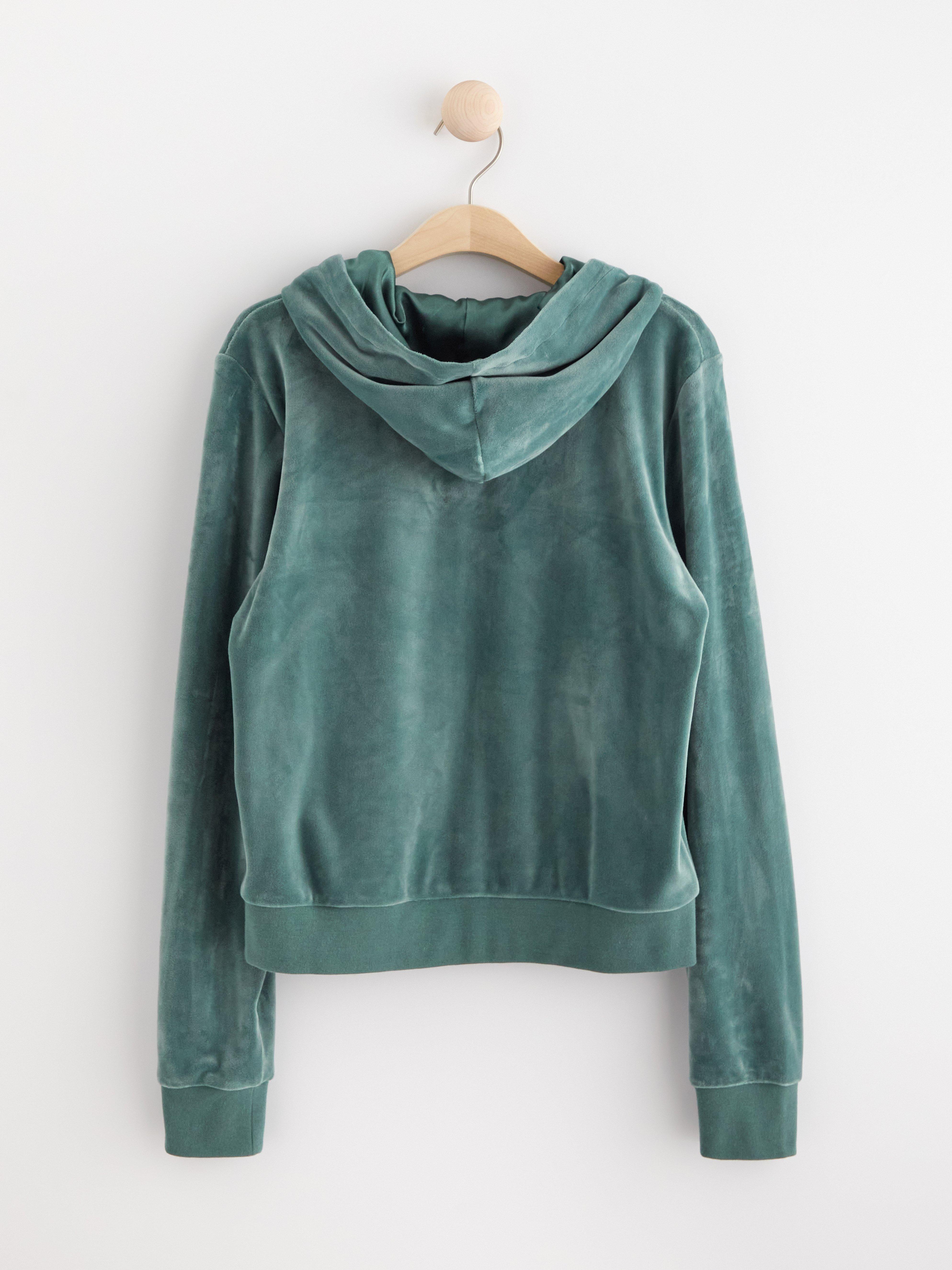 Velour zip hoodie Dark Dusty Green