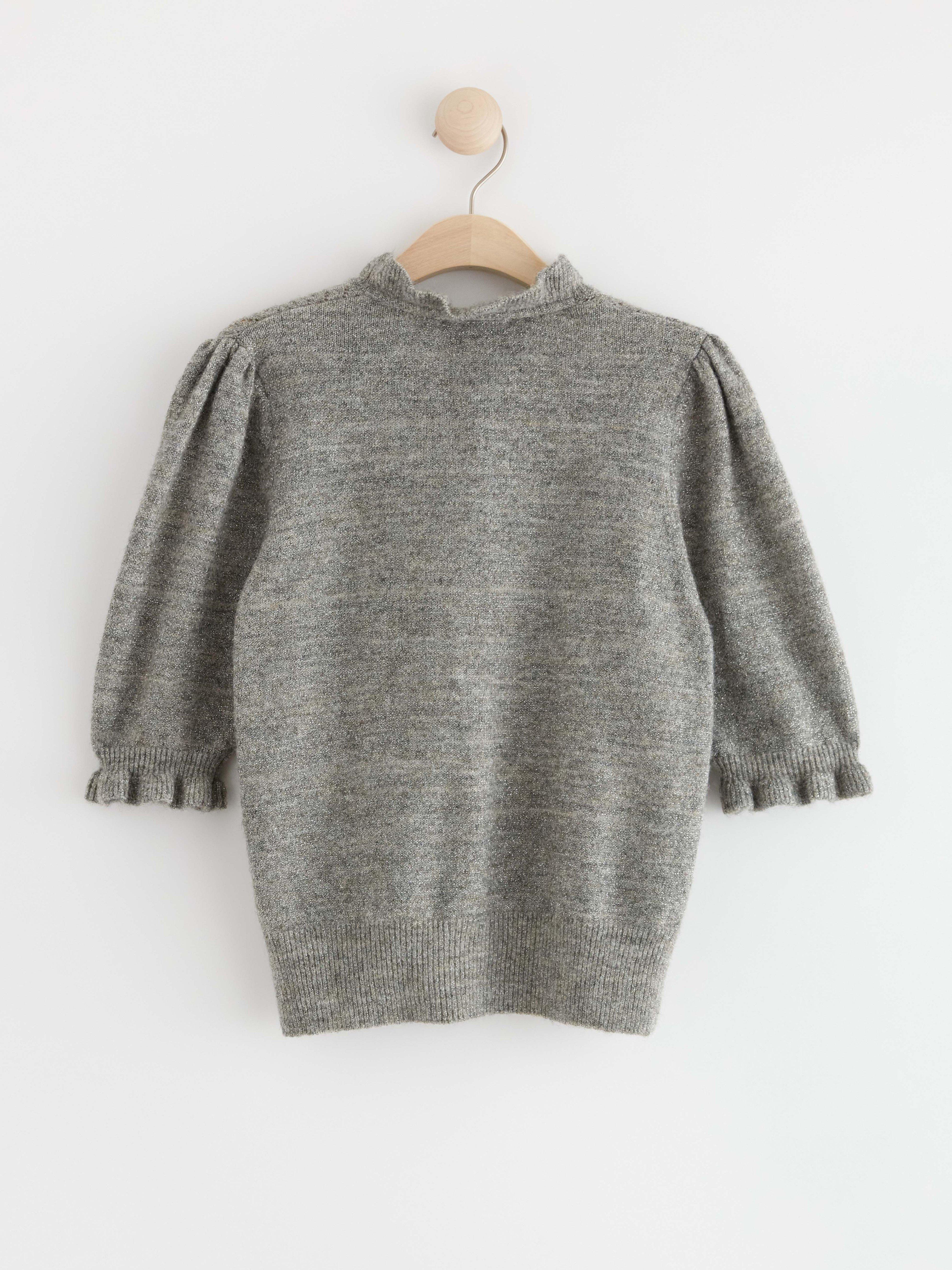Knitted jumper with frill collar and beautiful metallic-shimmering yarn Grey melange