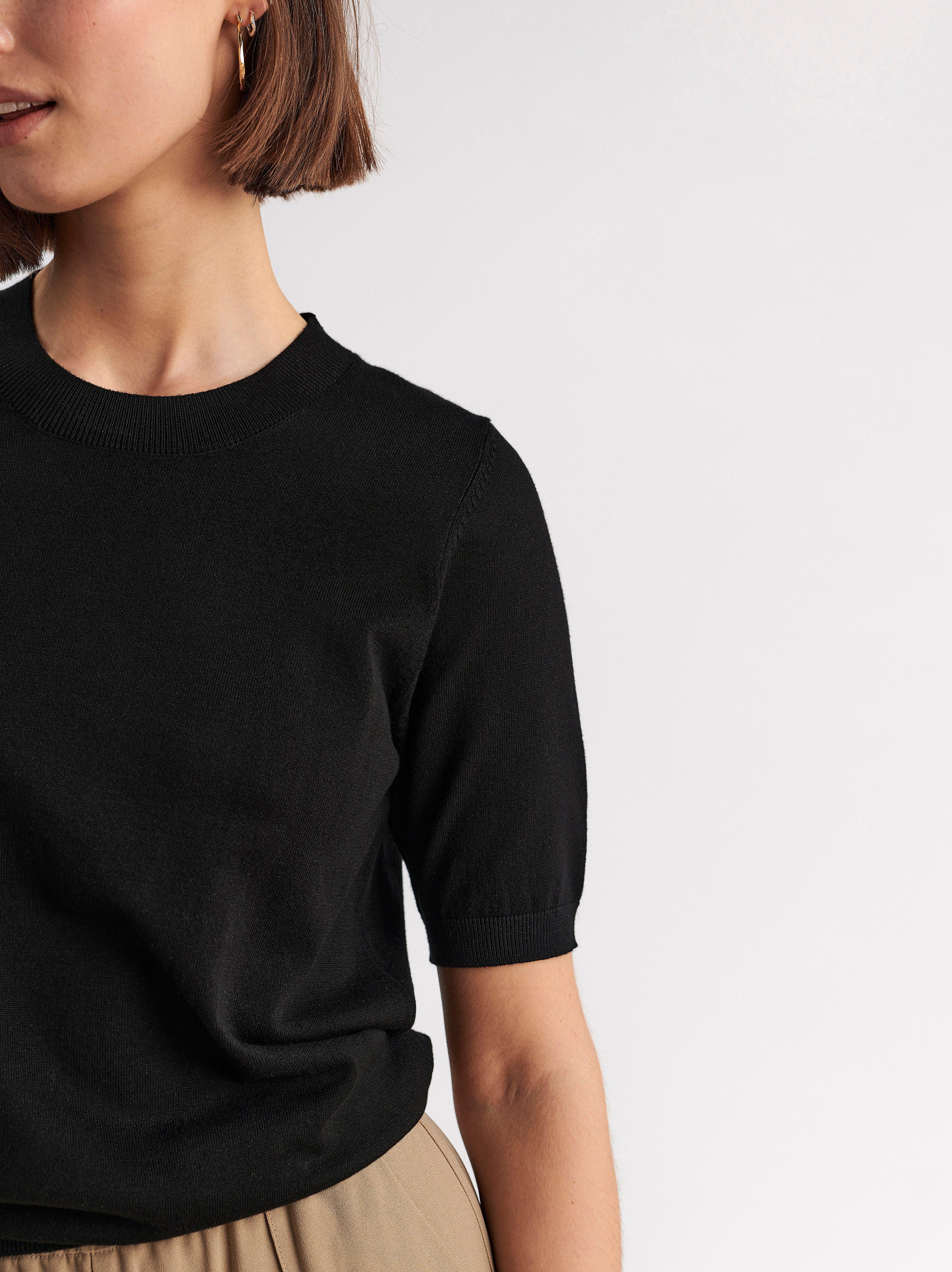 Fine-knit short sleeve jumper Black