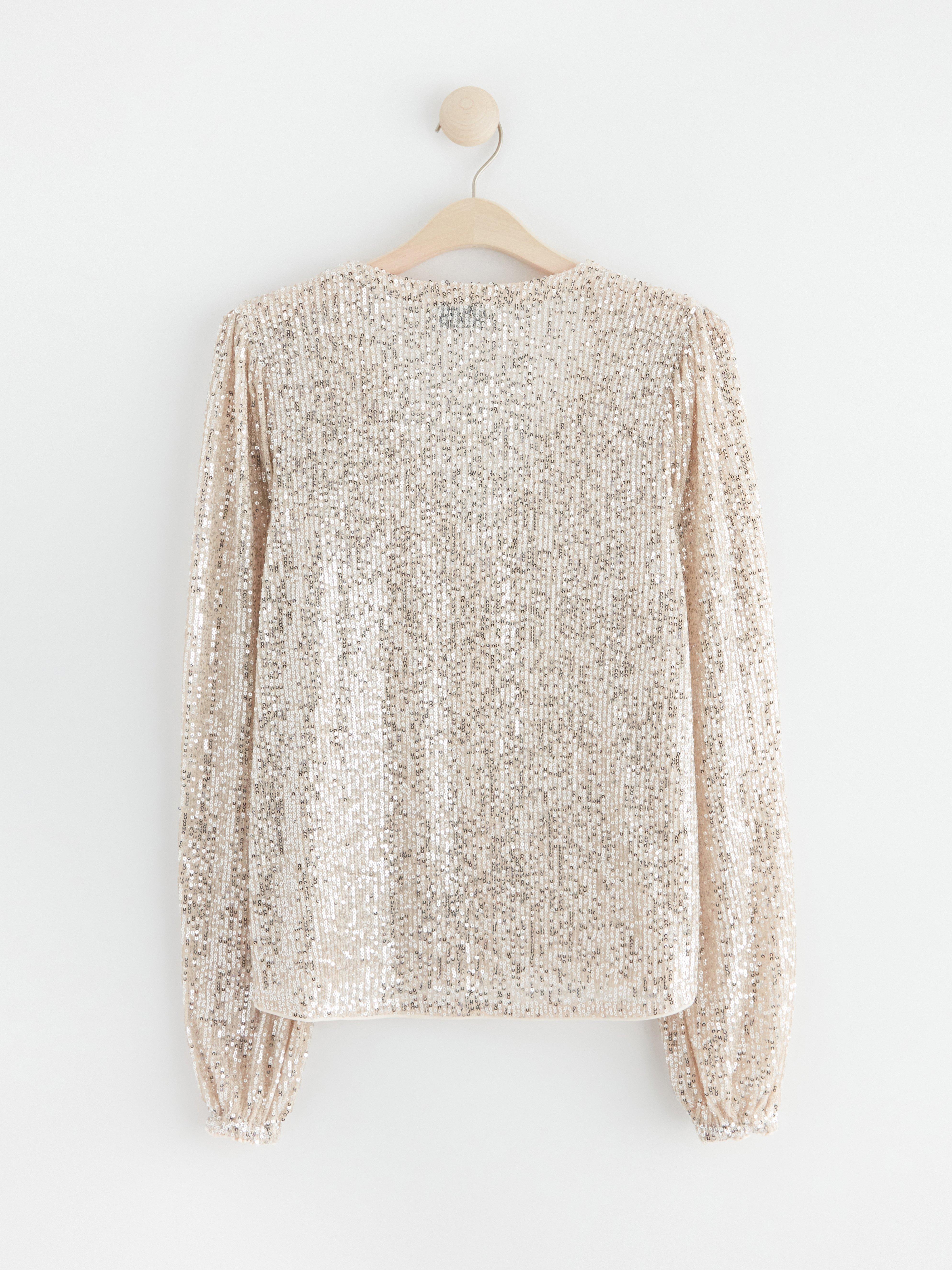 Long sleeve top with sequins Silver