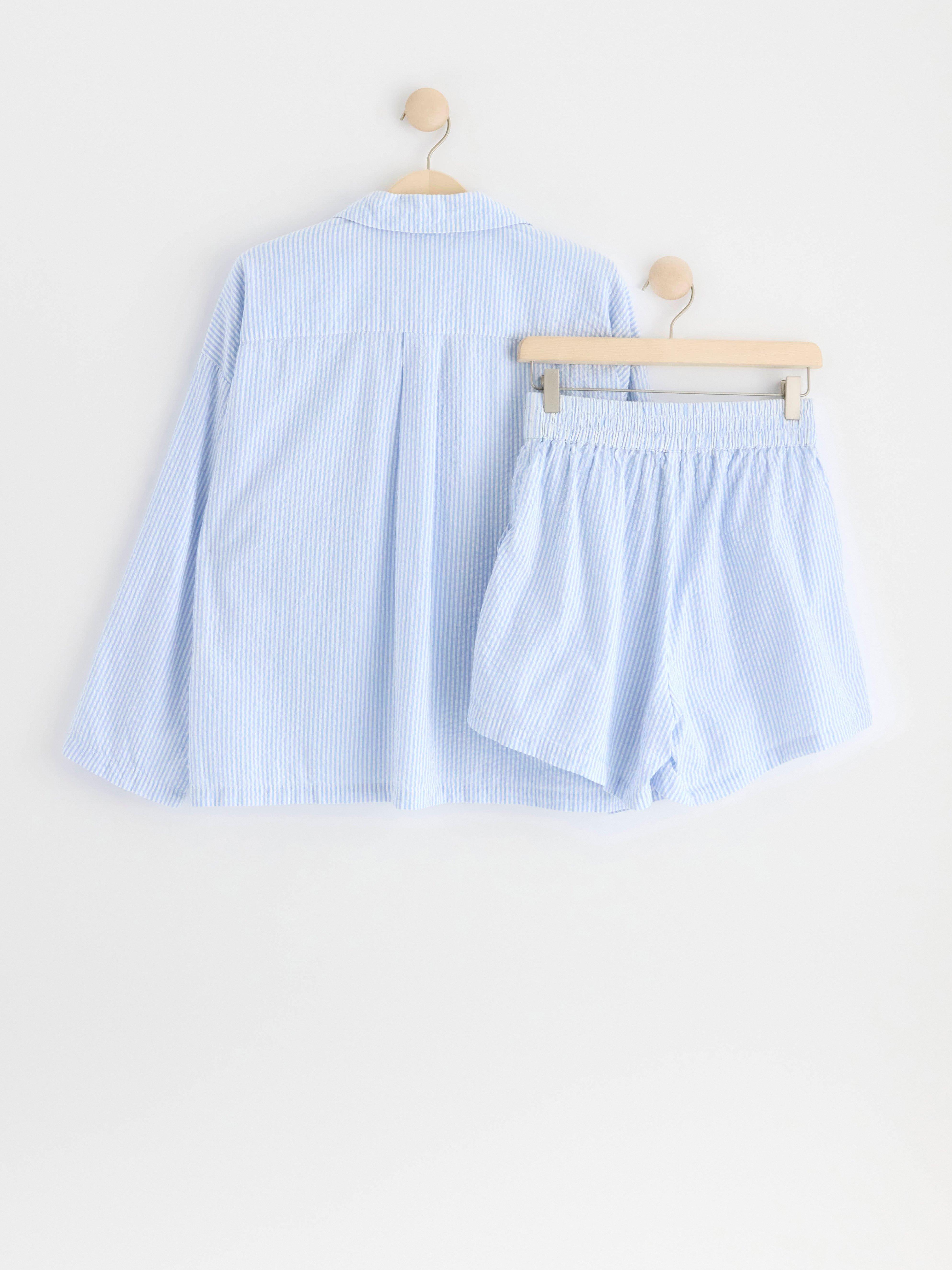 Seersucker pyjama set with shirt and shorts Blue