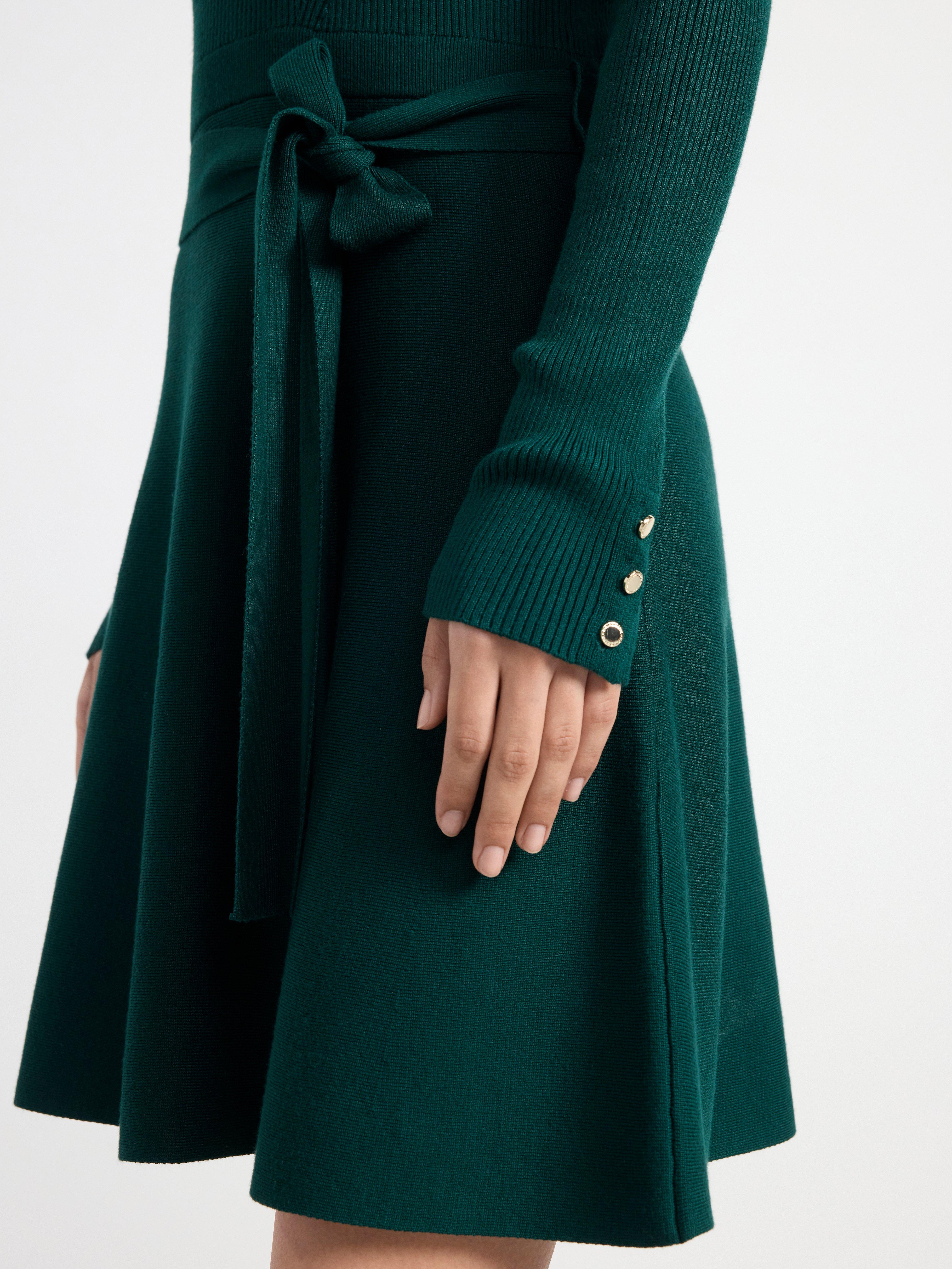 Knitted long sleeve dress Dark Green