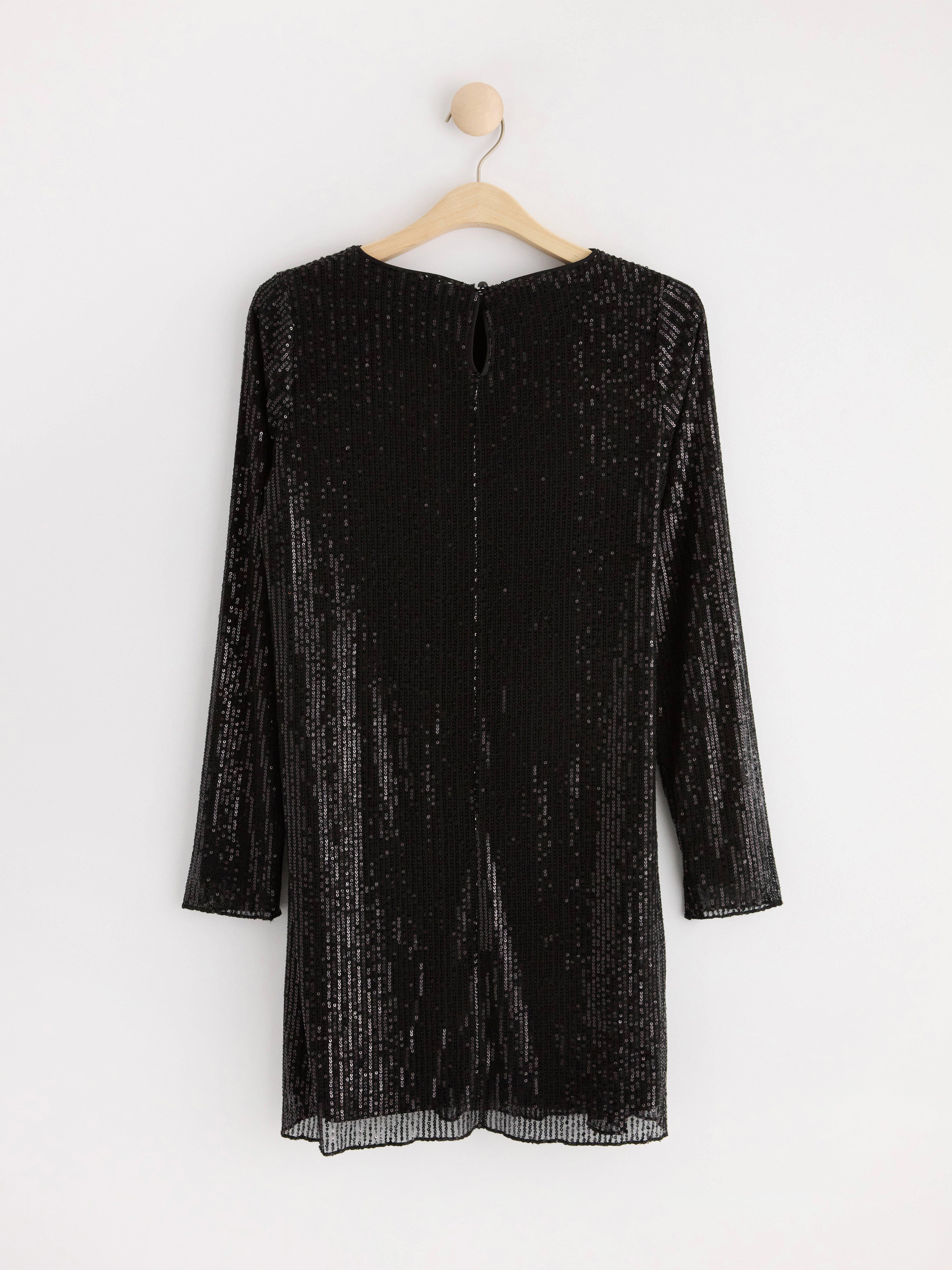 Long sleeve sequin dress Black