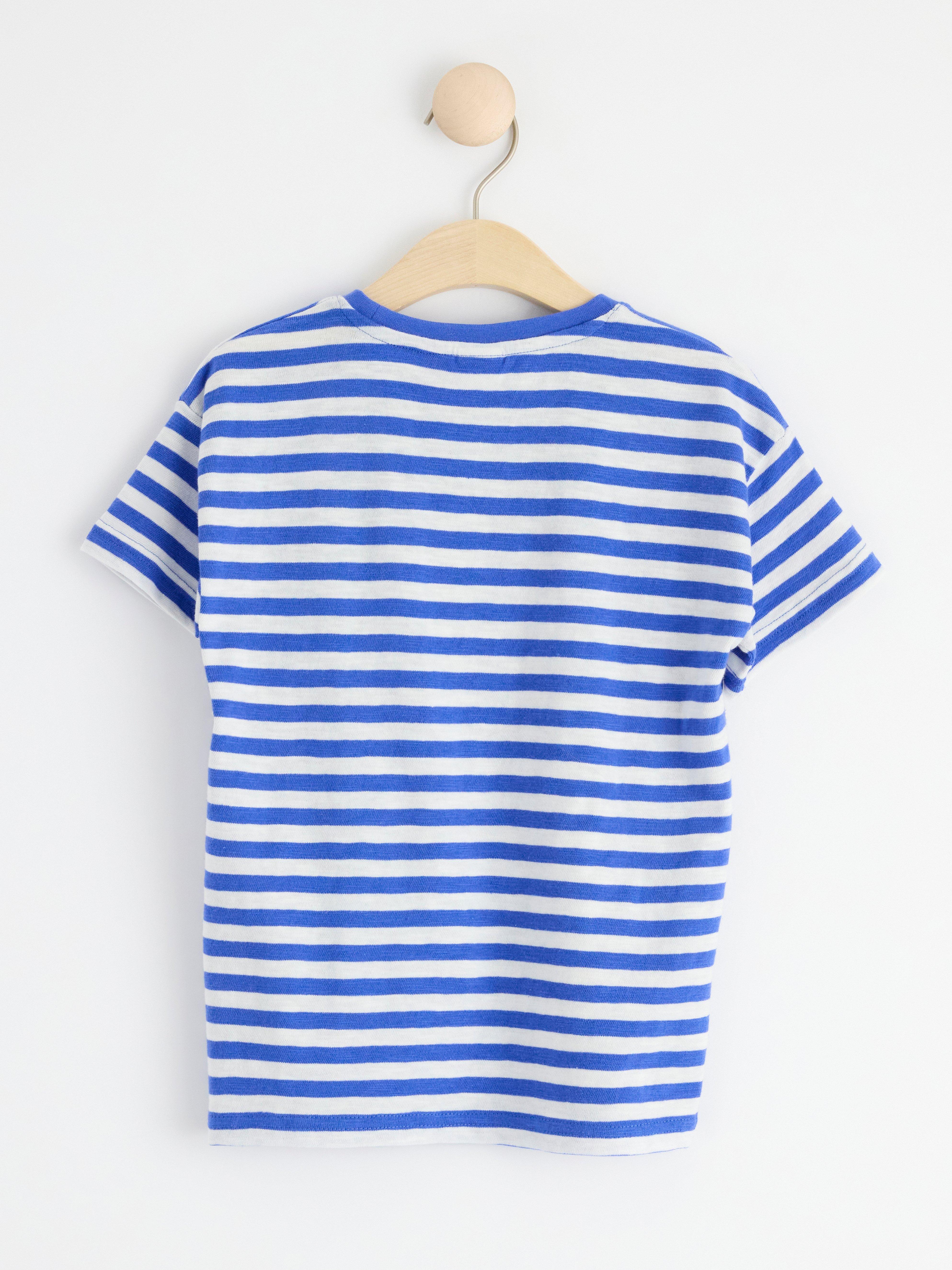 Short sleeve top with stripes Dk blue