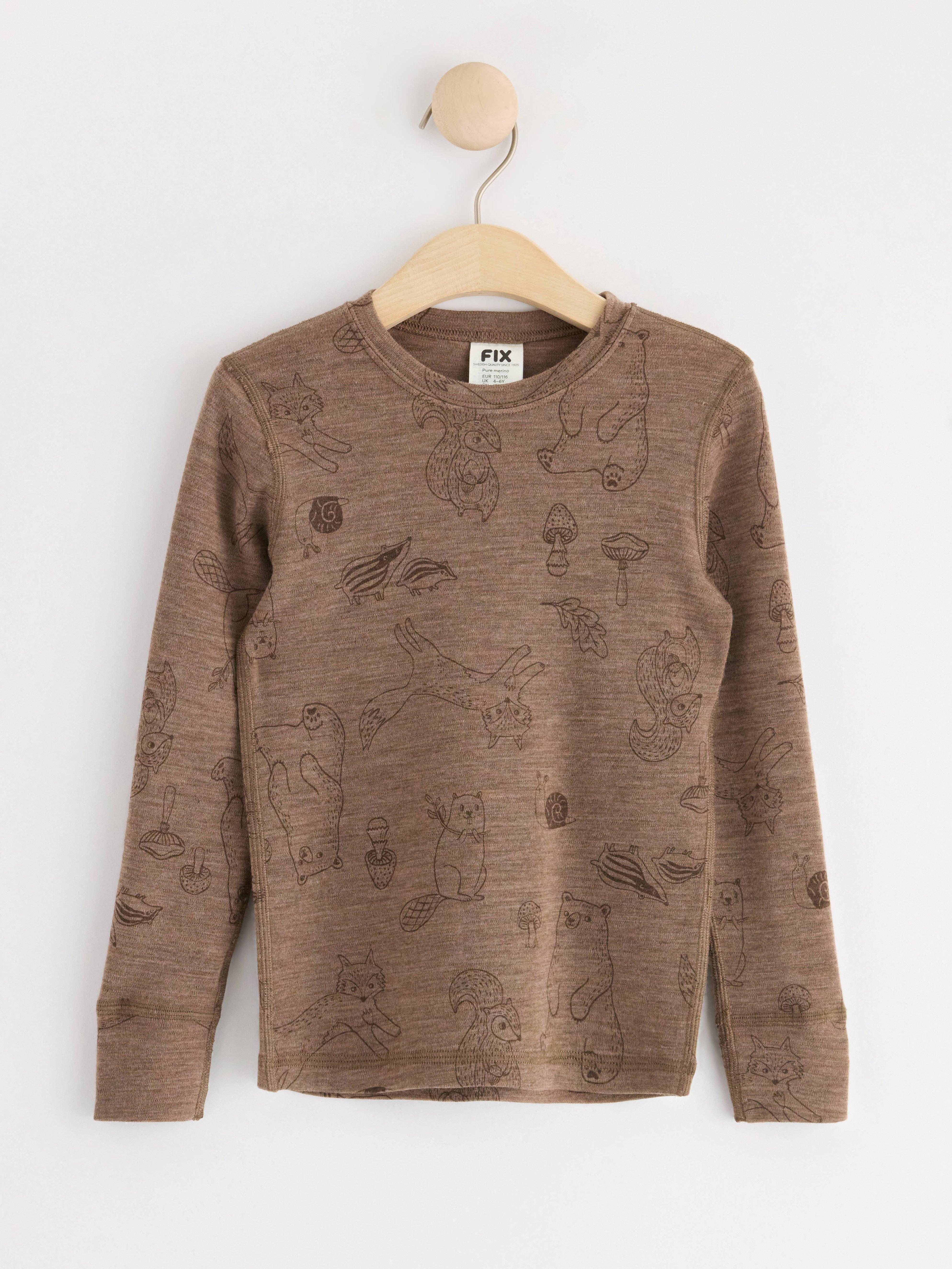 Long sleeve top in merino wool Brown Melange