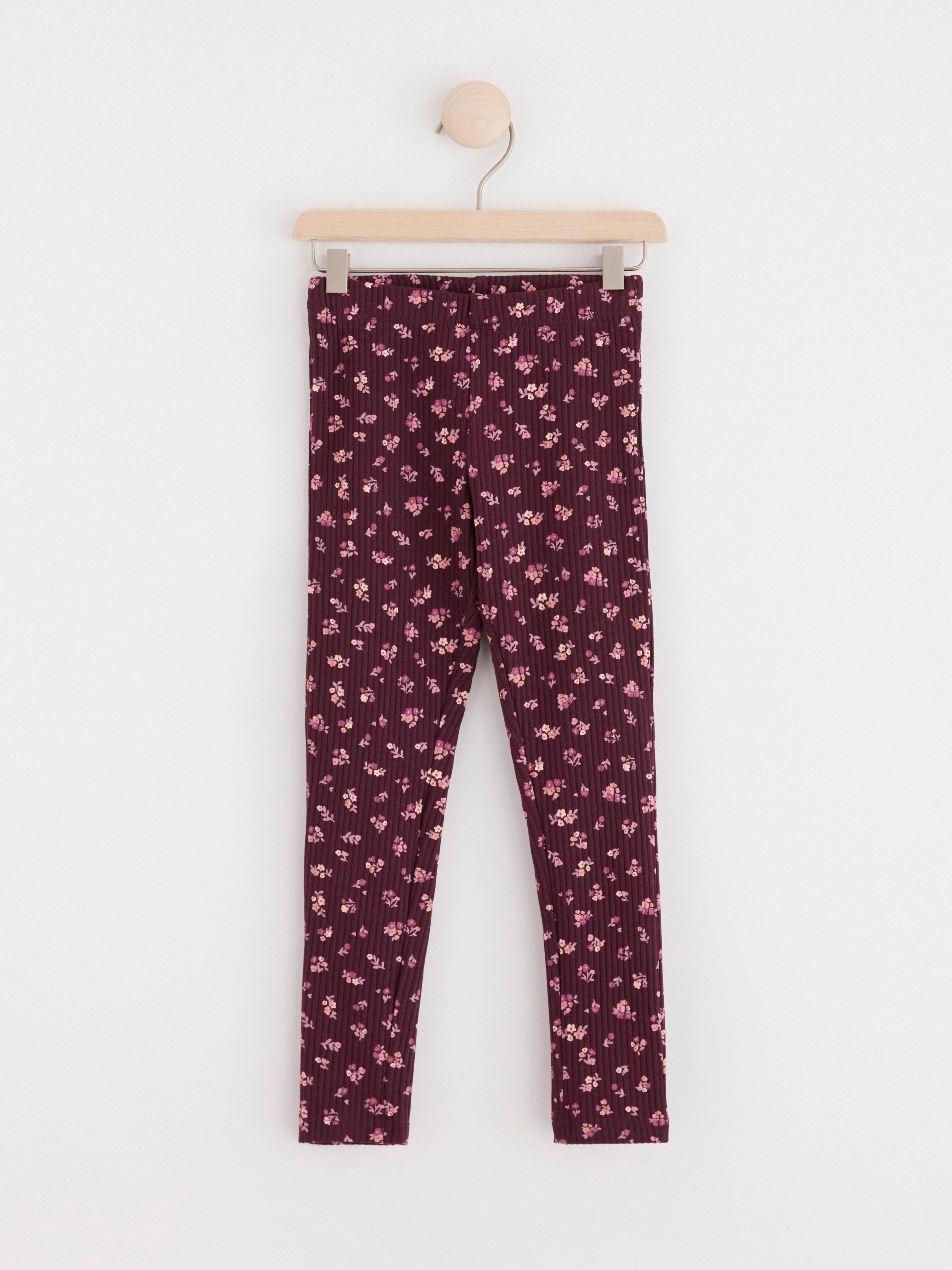 Leggings ribbed with flowers Dark Lilac