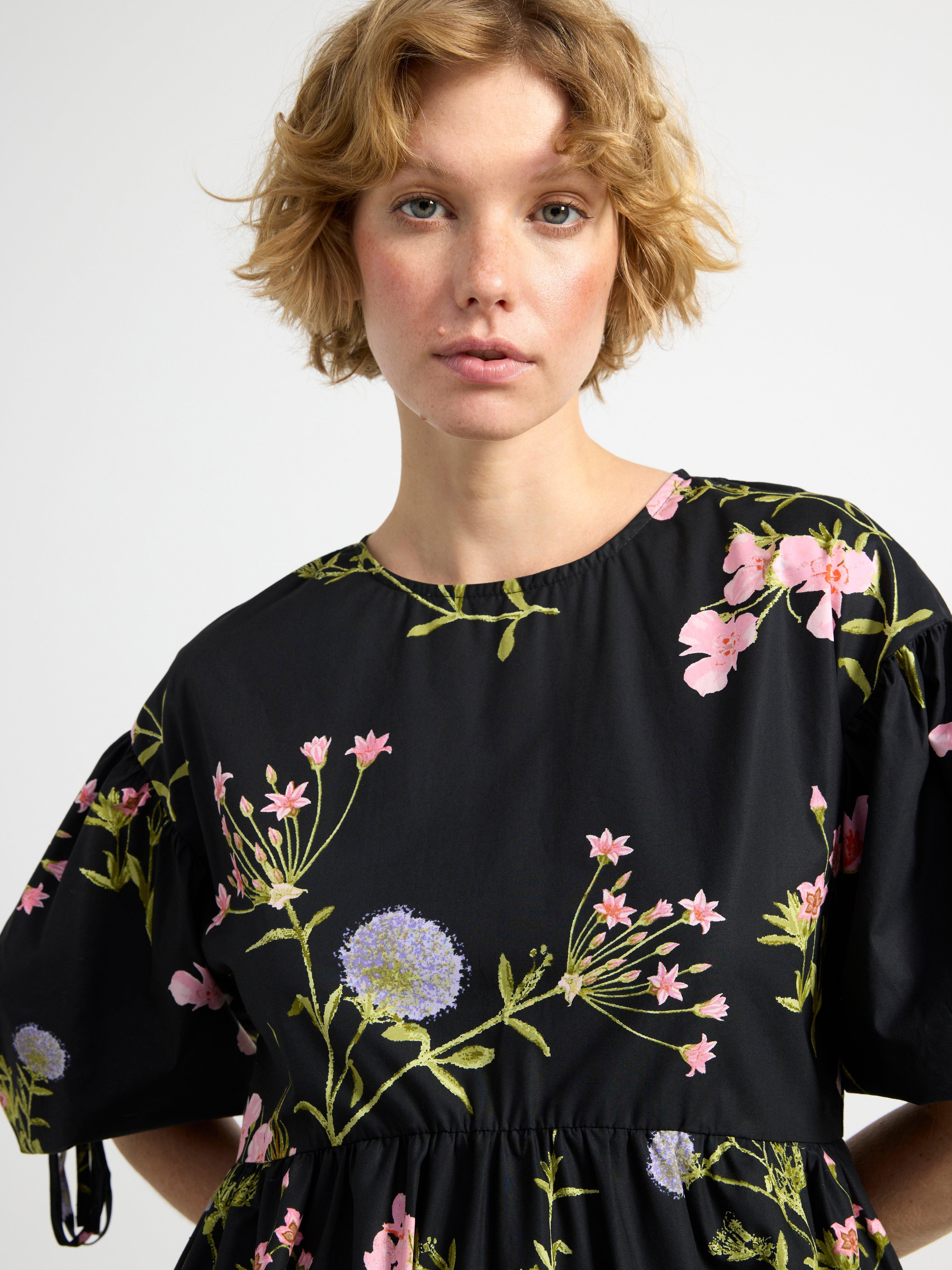 Midi dress with puff sleeves Black