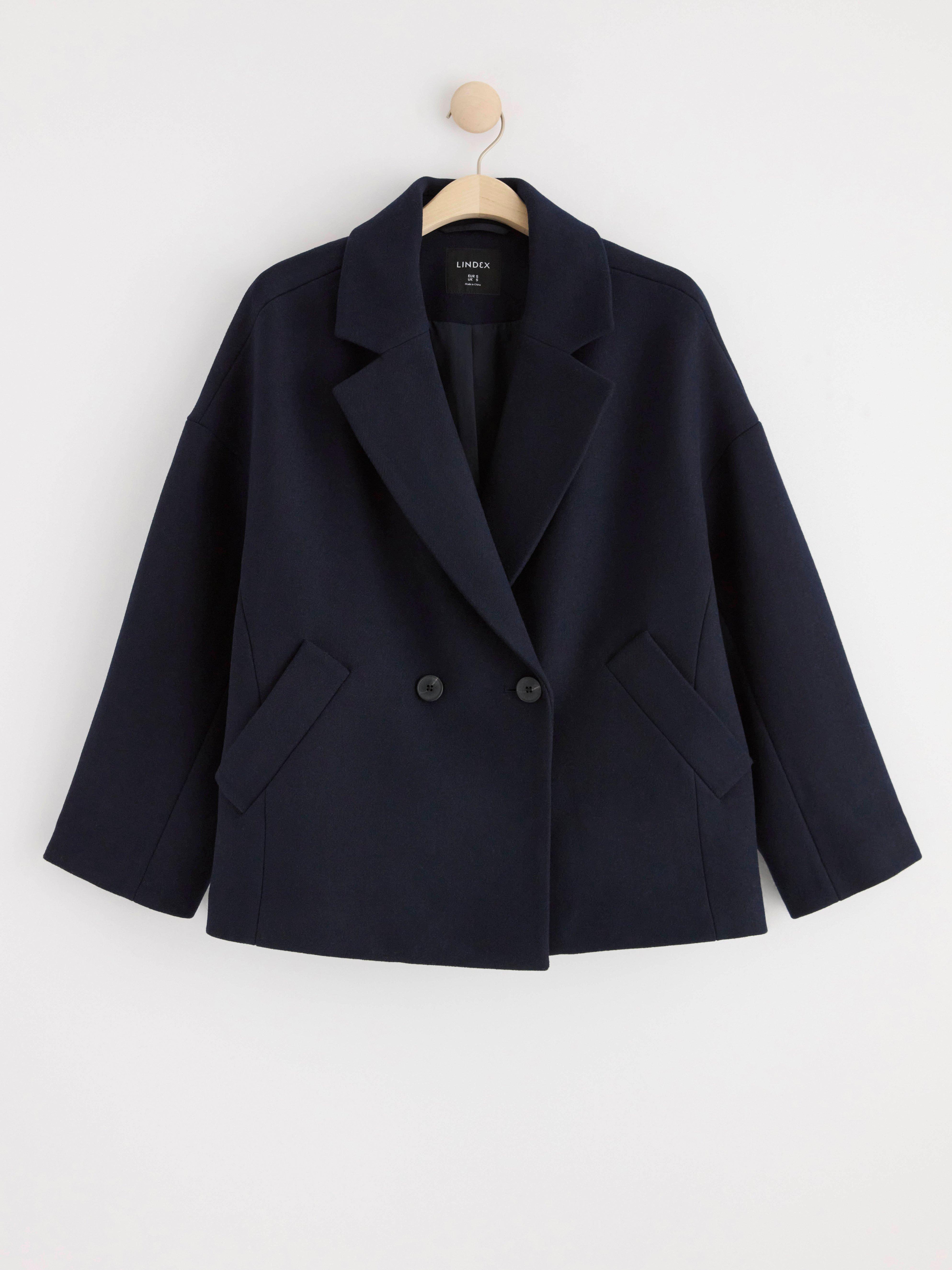 Jacket in wool blend with double button closure Dark Blue